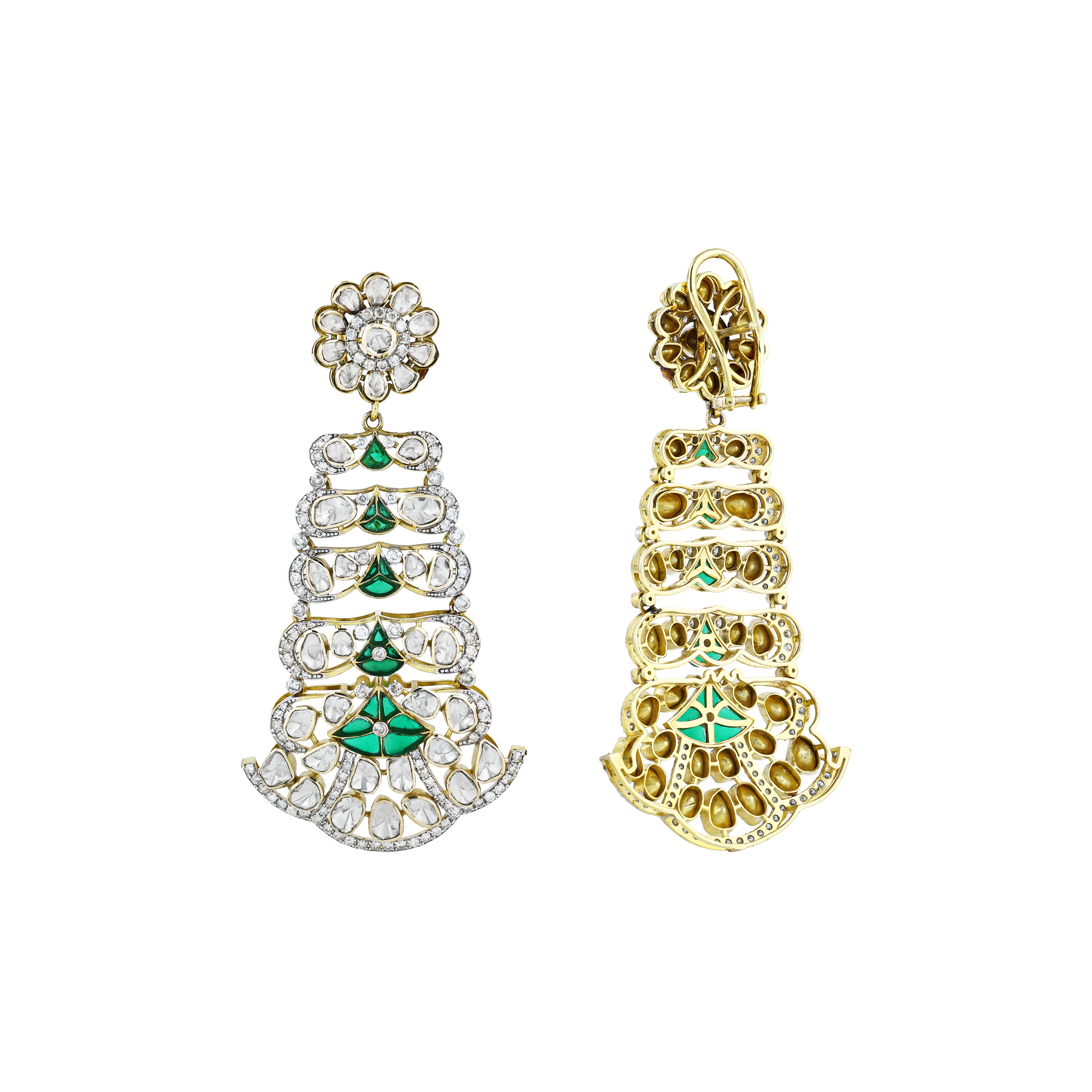 Chandelier Earrings with Polki, Green Talaf, and Floral Top