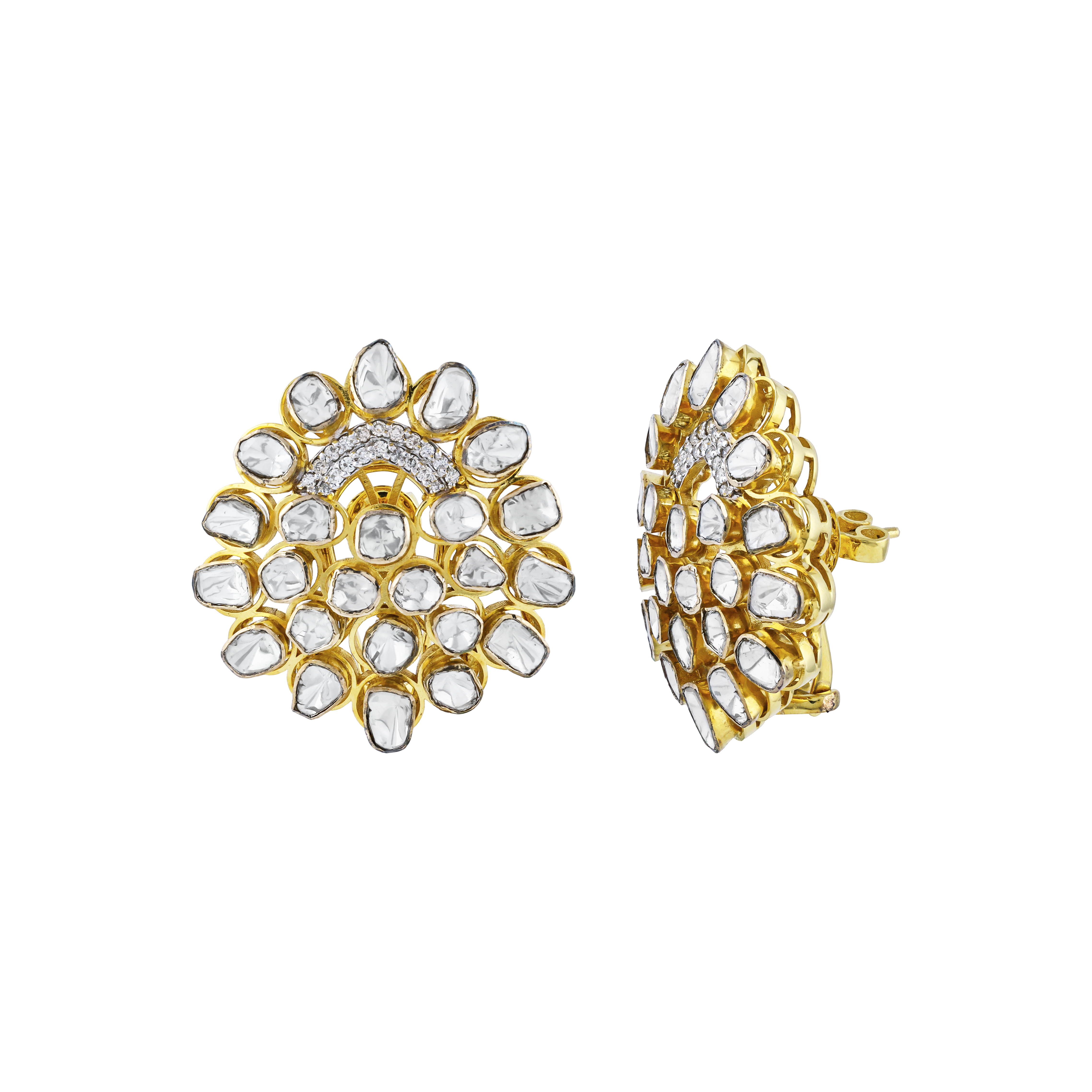 Polki Earrings with Polki Cluster and Diamonds