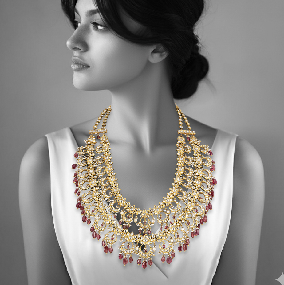 Luxury Multi-Layered Necklace with Polkis & Tourmaline