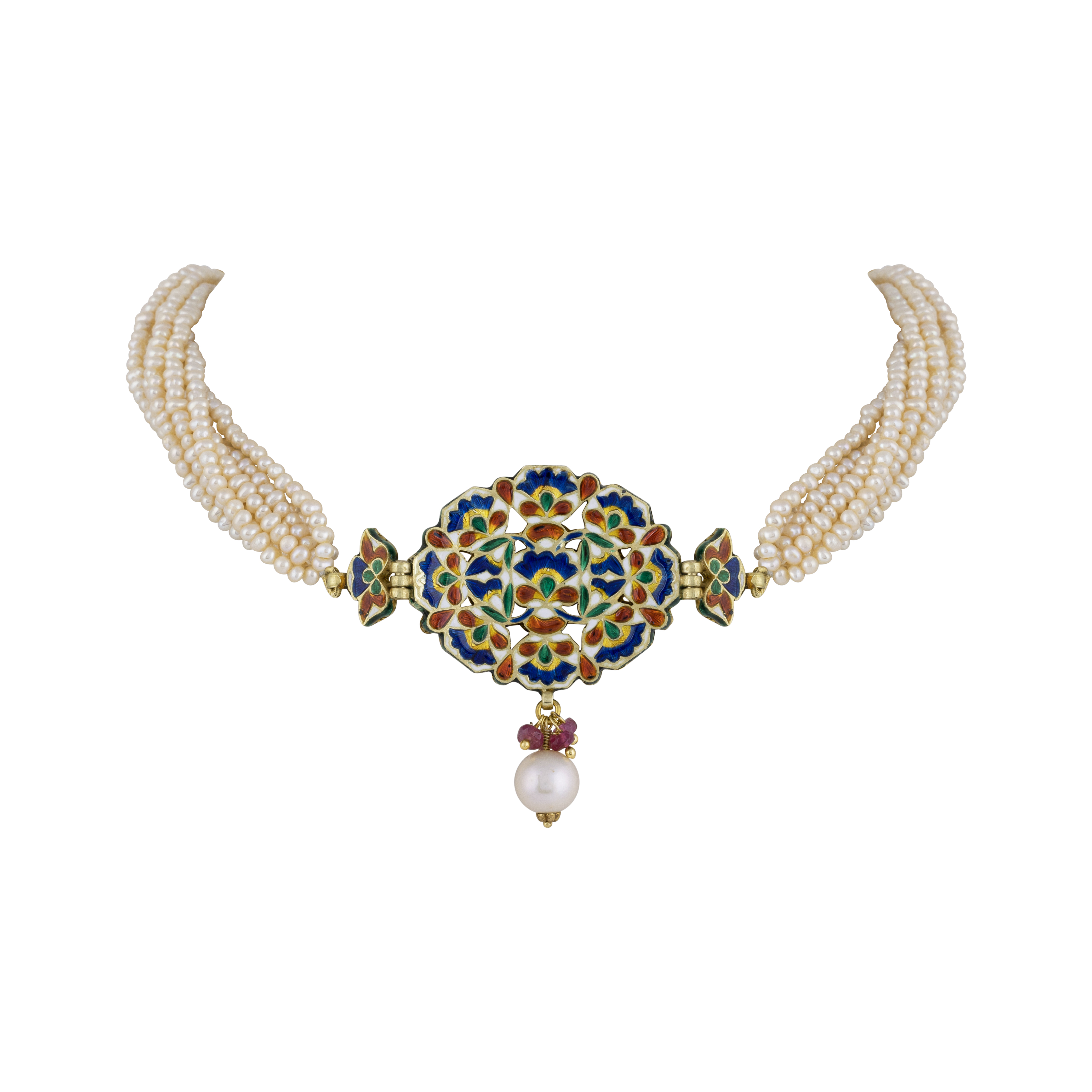 Navratna Choker with Pearl Strands ,Beads, and Celestial Gems