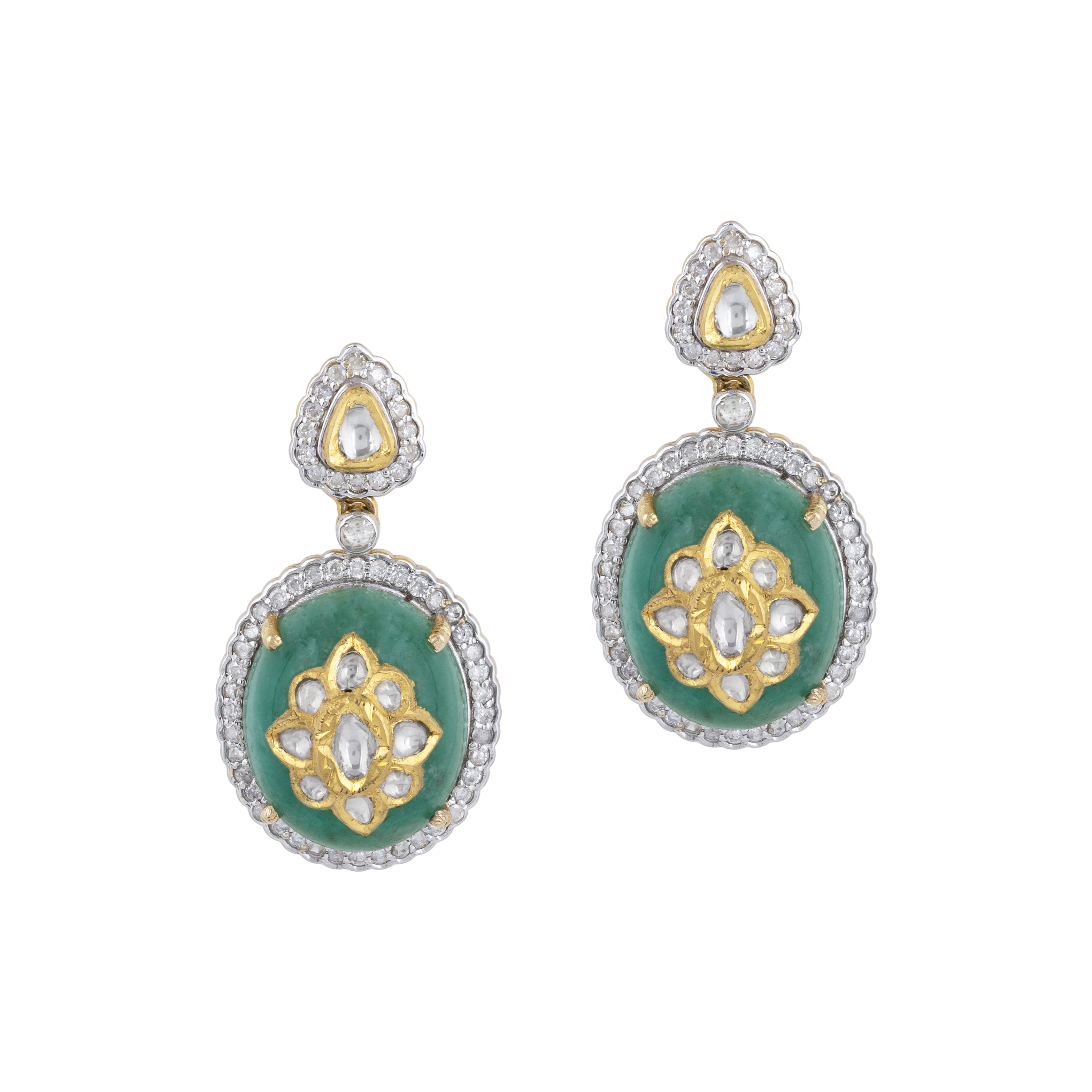 Emerald Jadau Earring with Diamond Halo