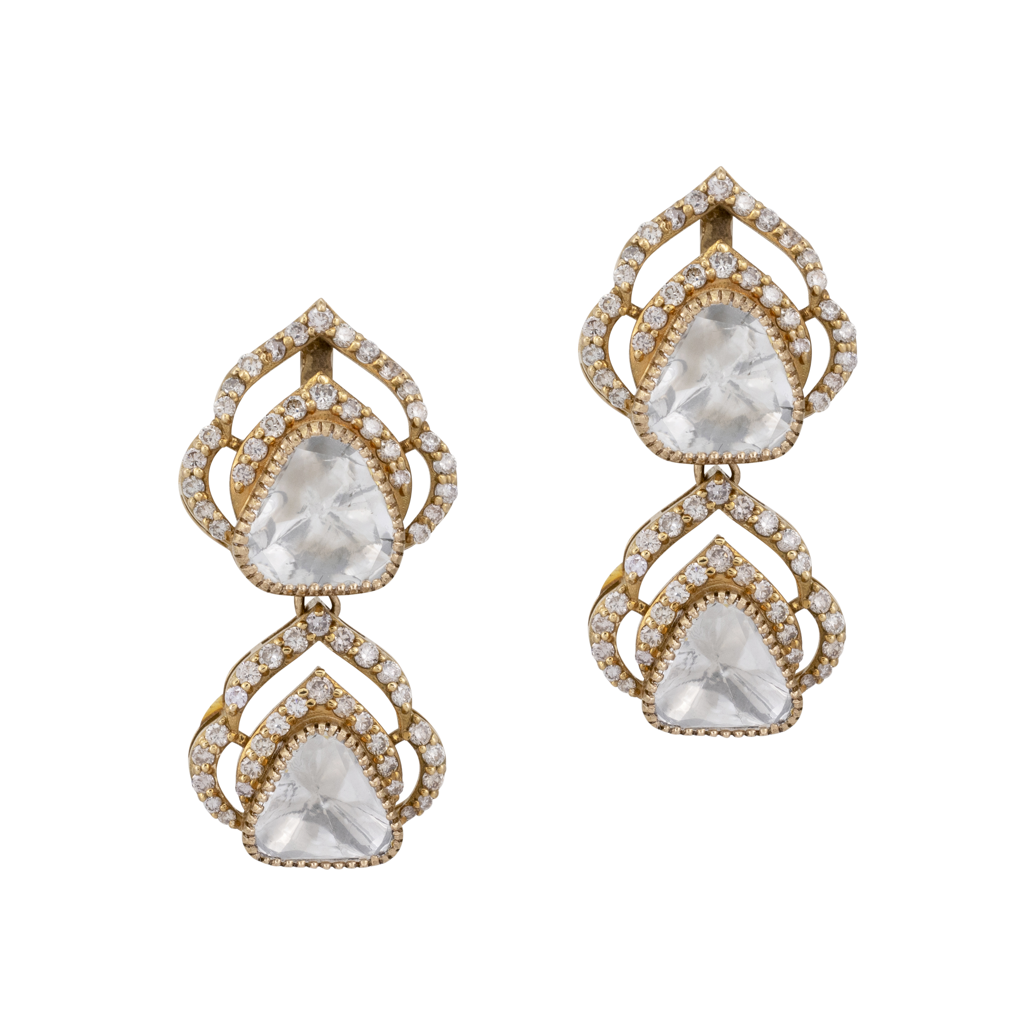 Double-Tiered Uncut Polki Earrings with Antique Finish