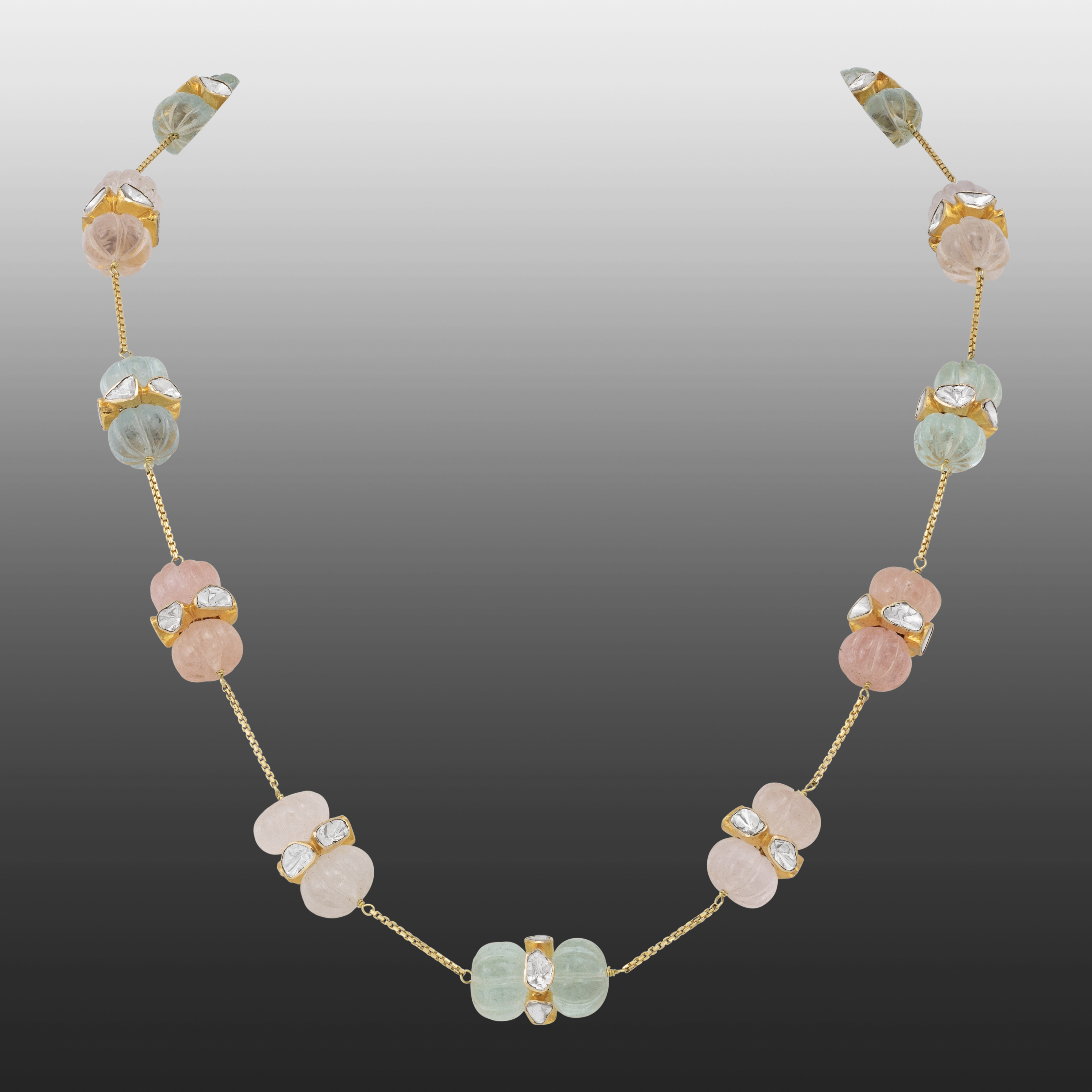 Pastel Multi-Beryl Melon Necklace with Open Polki Diamond