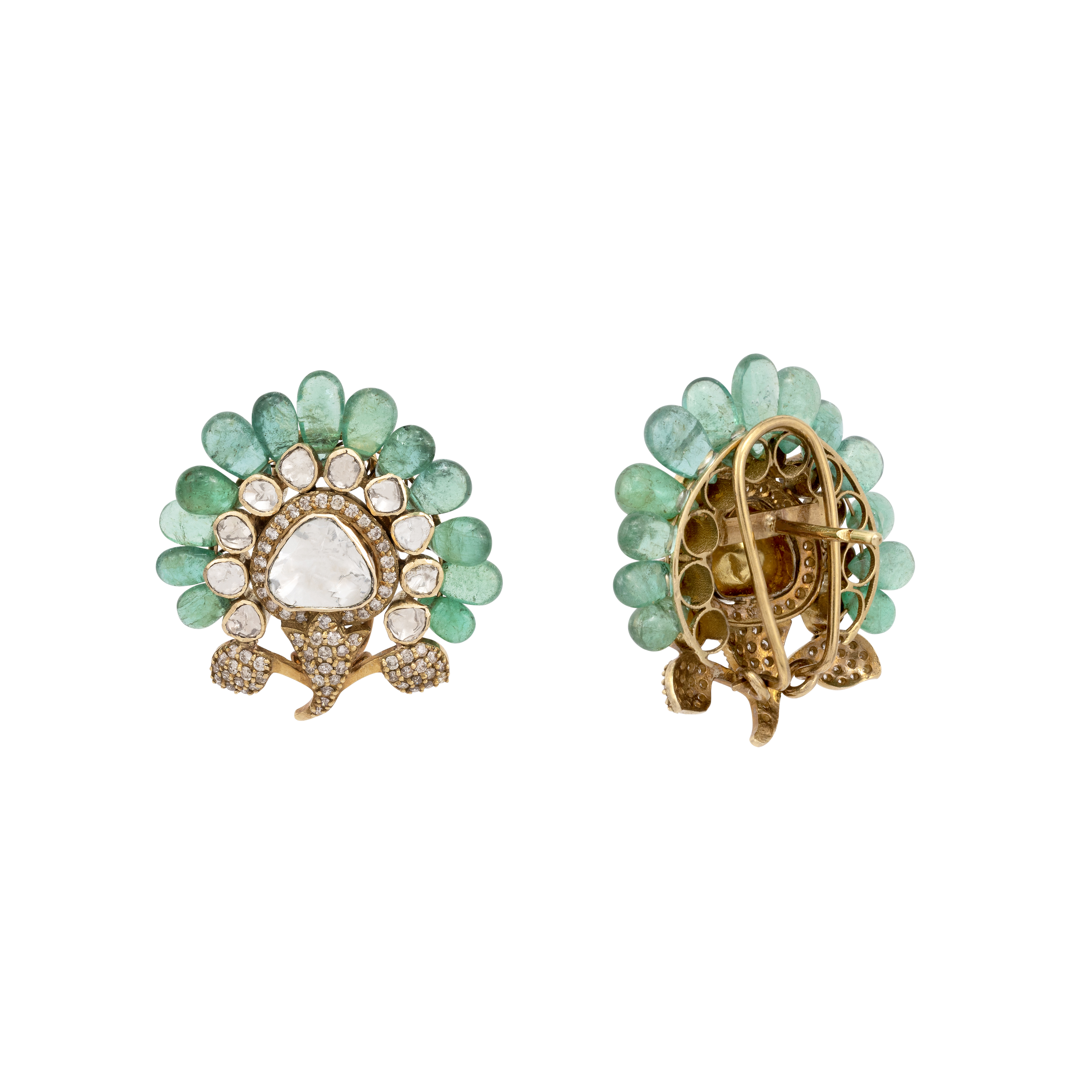 Antique Finish Emerald Floral Statement Studs
