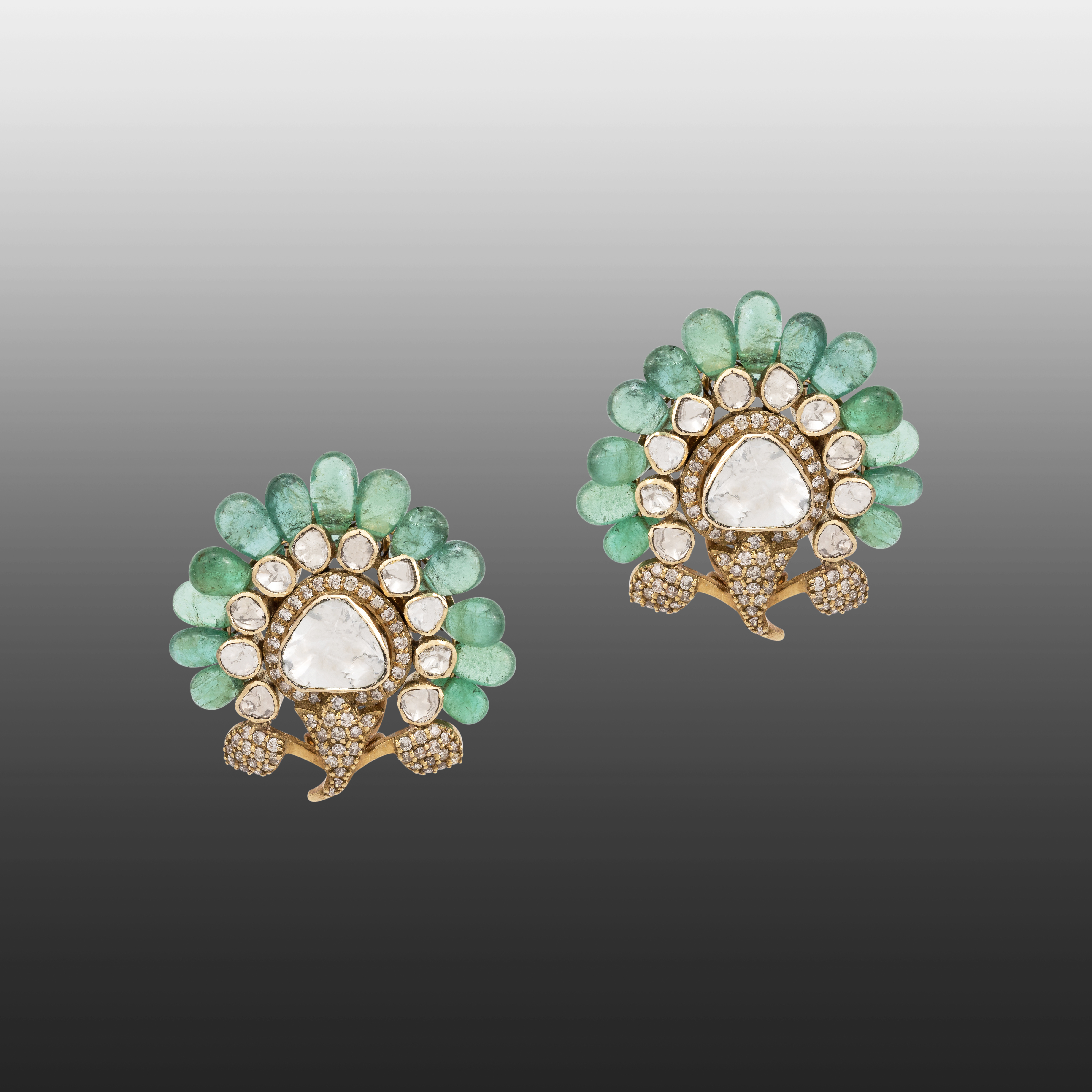Antique Finish Emerald Floral Statement Studs