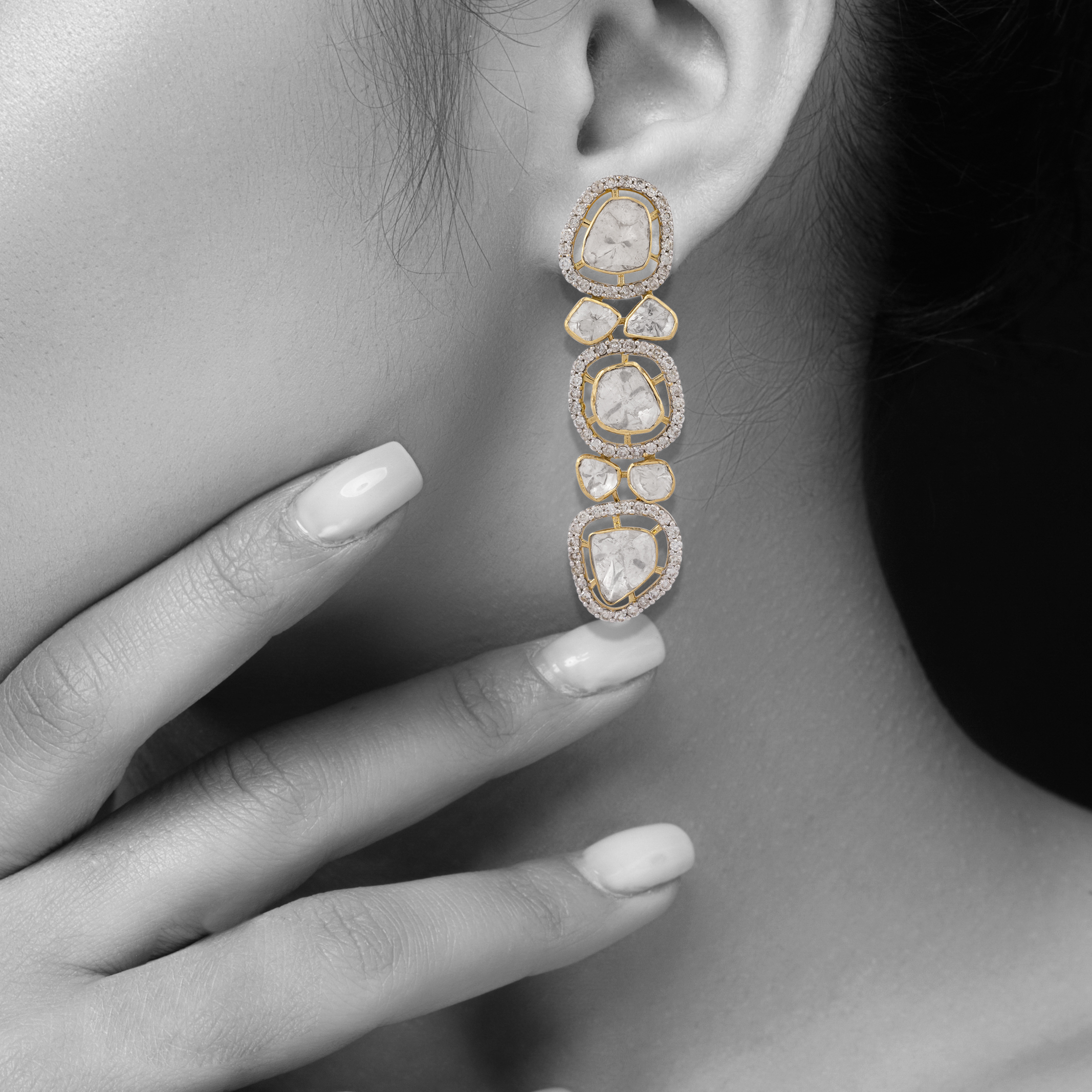 Open-Setting Polki Diamond Drop Earrings