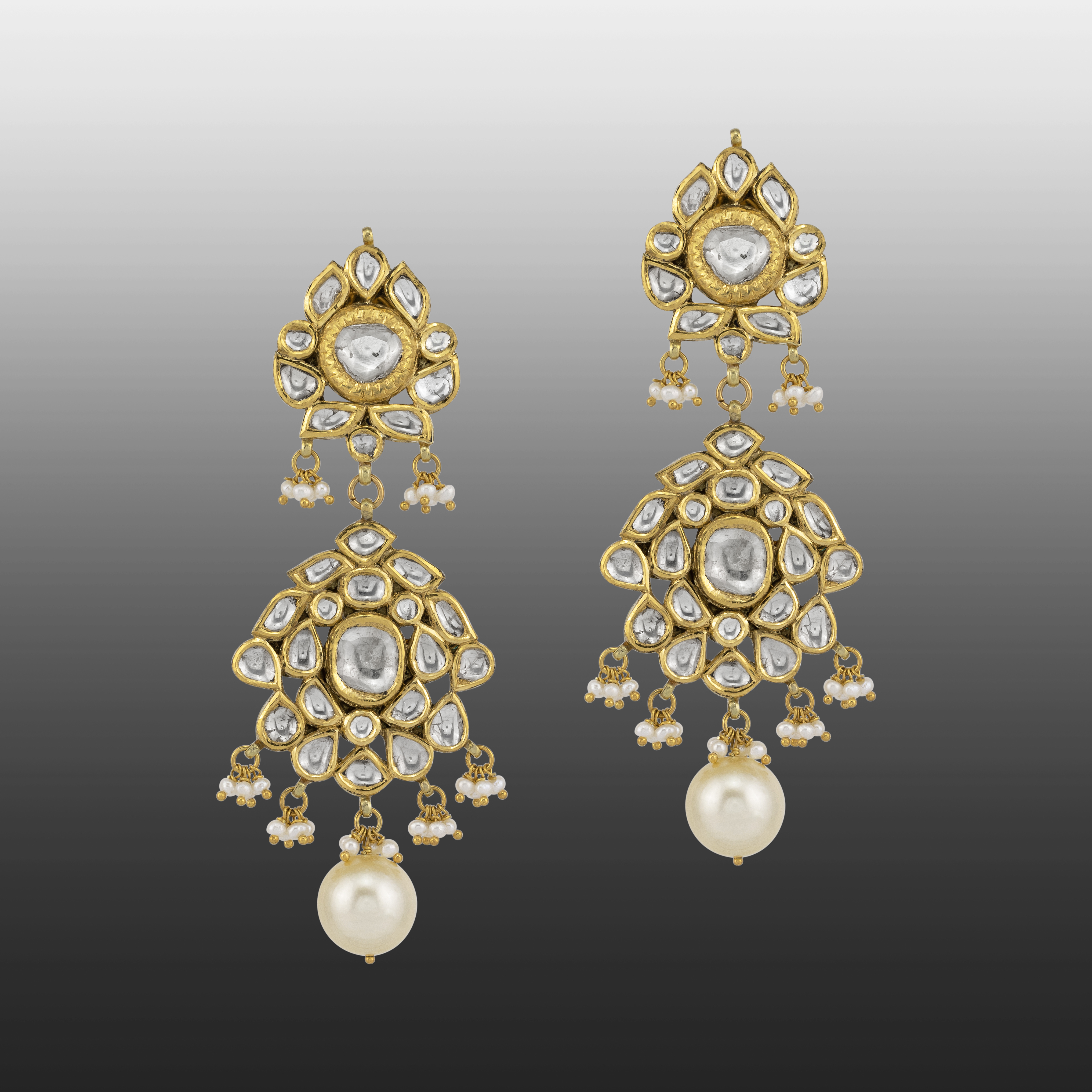 Elegant Polki Earrings with Pearl Drops