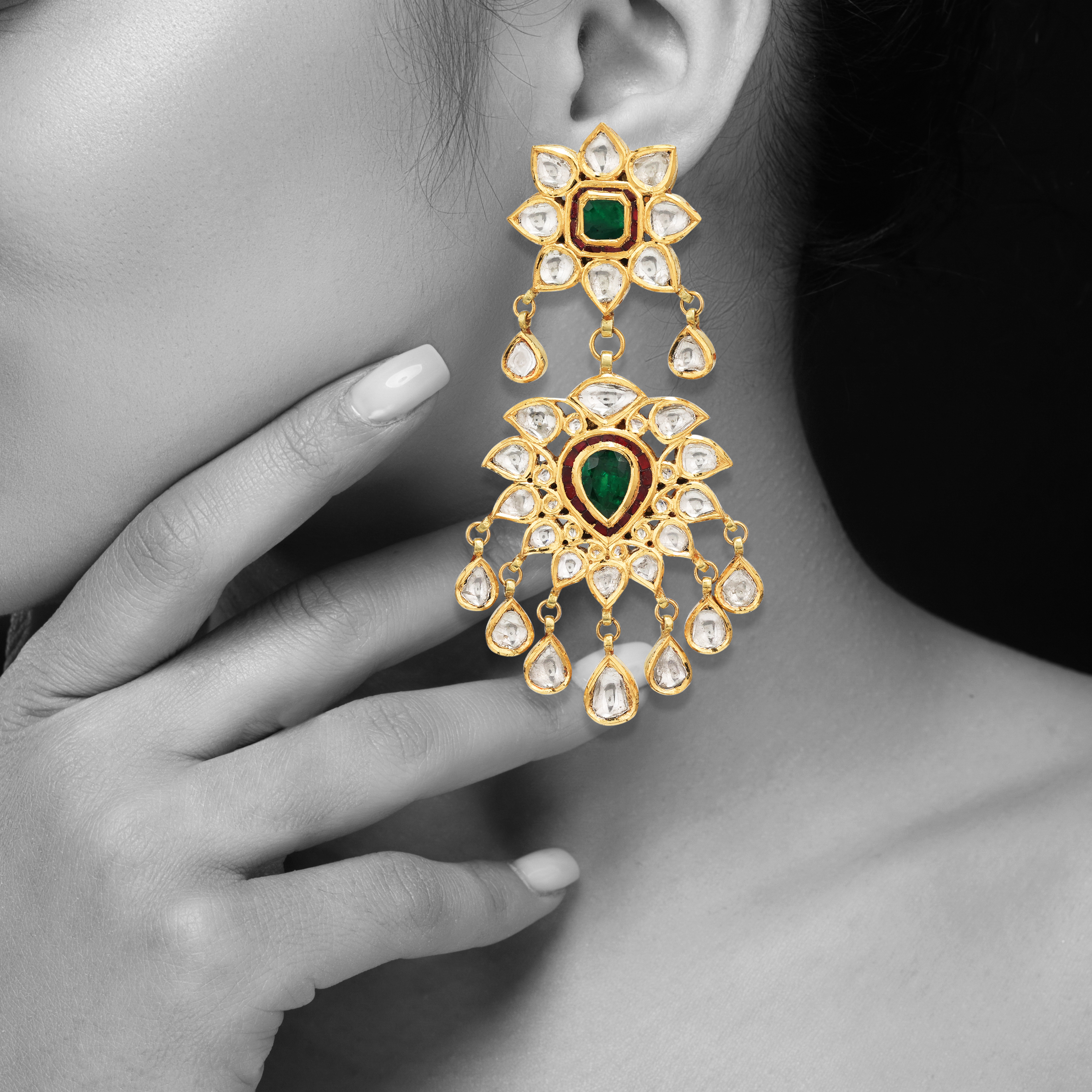 Evergreen Traditional Emerald-Ruby Accent Earrings