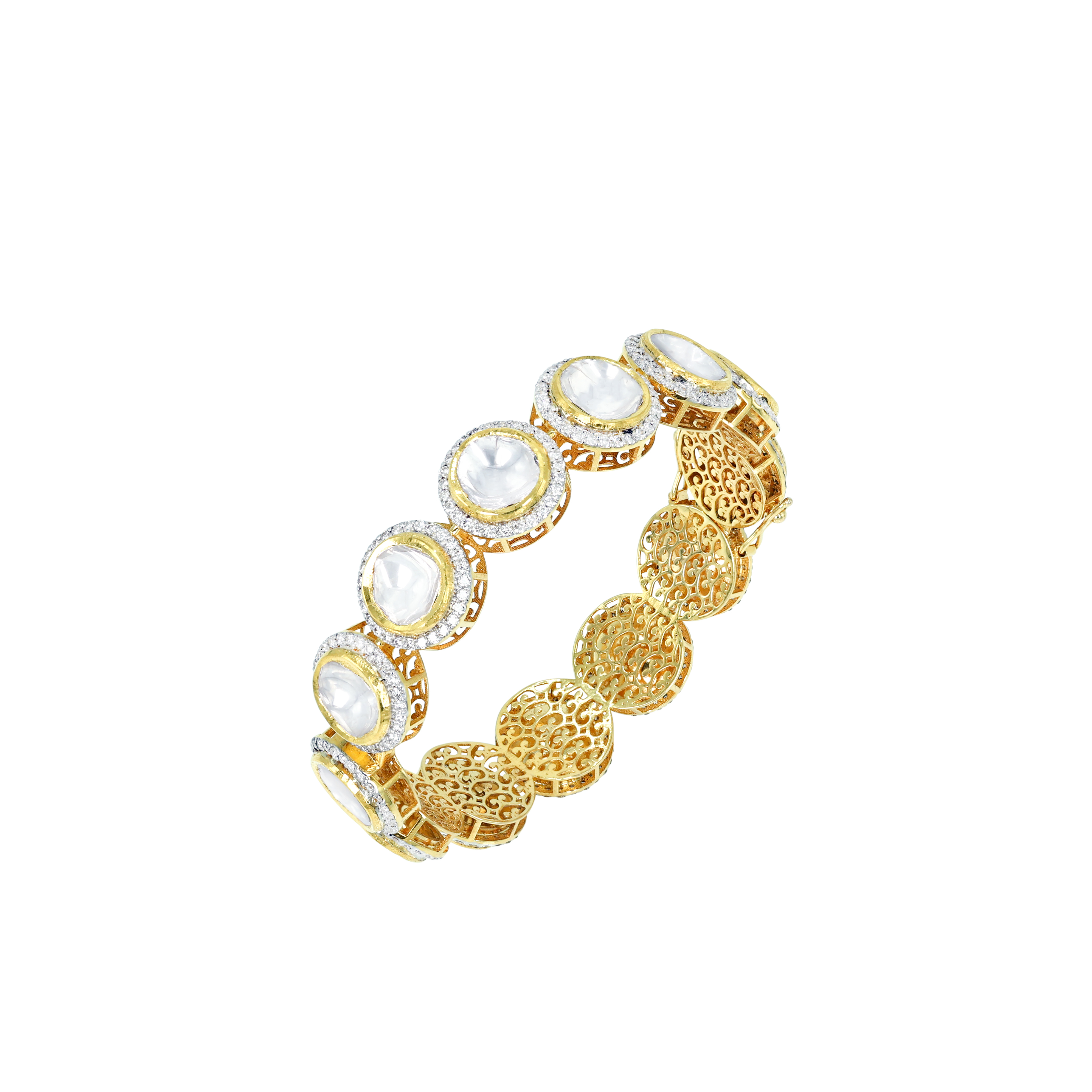 Open Polki Bangle with Intricate Gold Inner Detailing