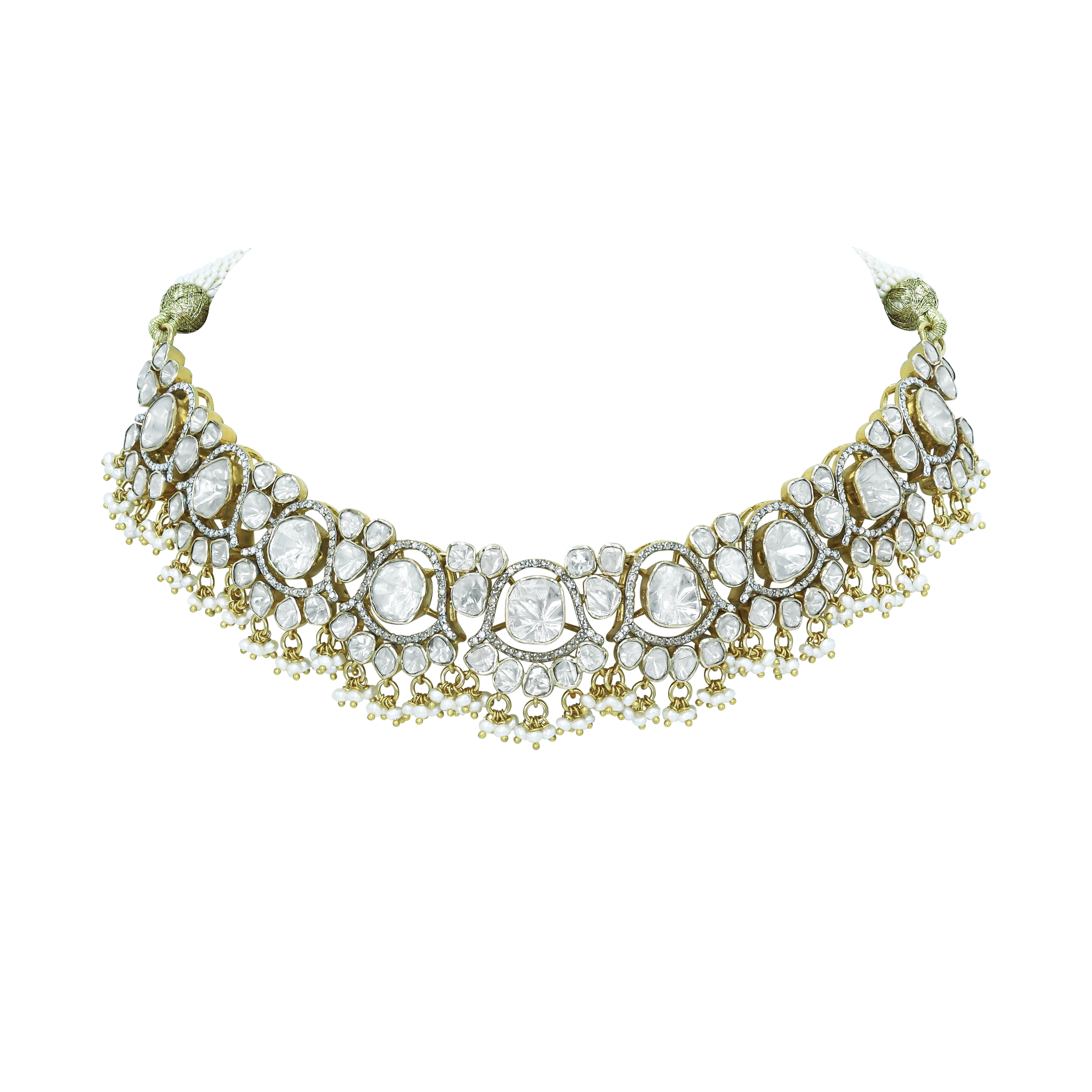 Polki Diamond Necklace with Pearls and Beads