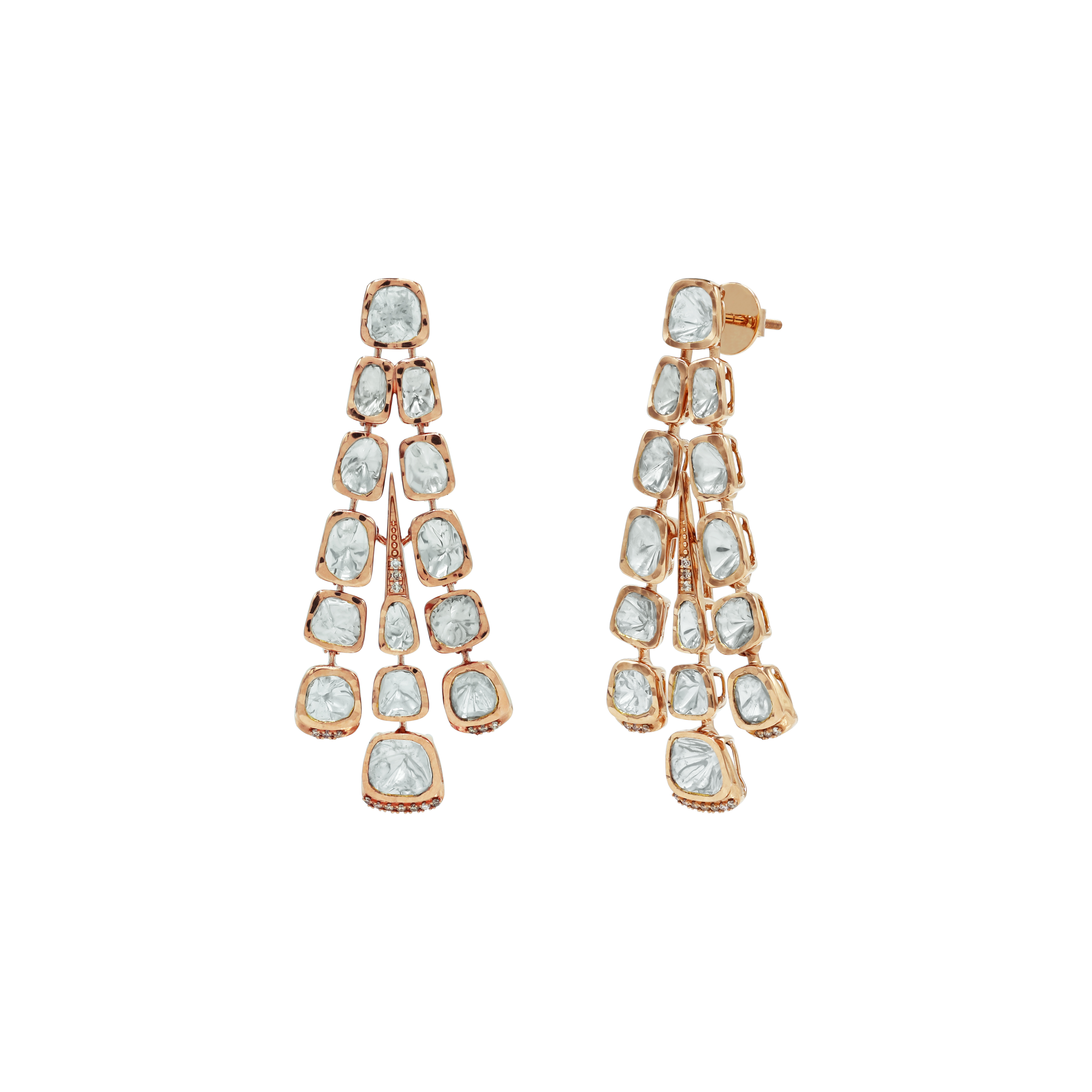 Rose Gold Polki Necklace Set with Cascading Fan-Like Design