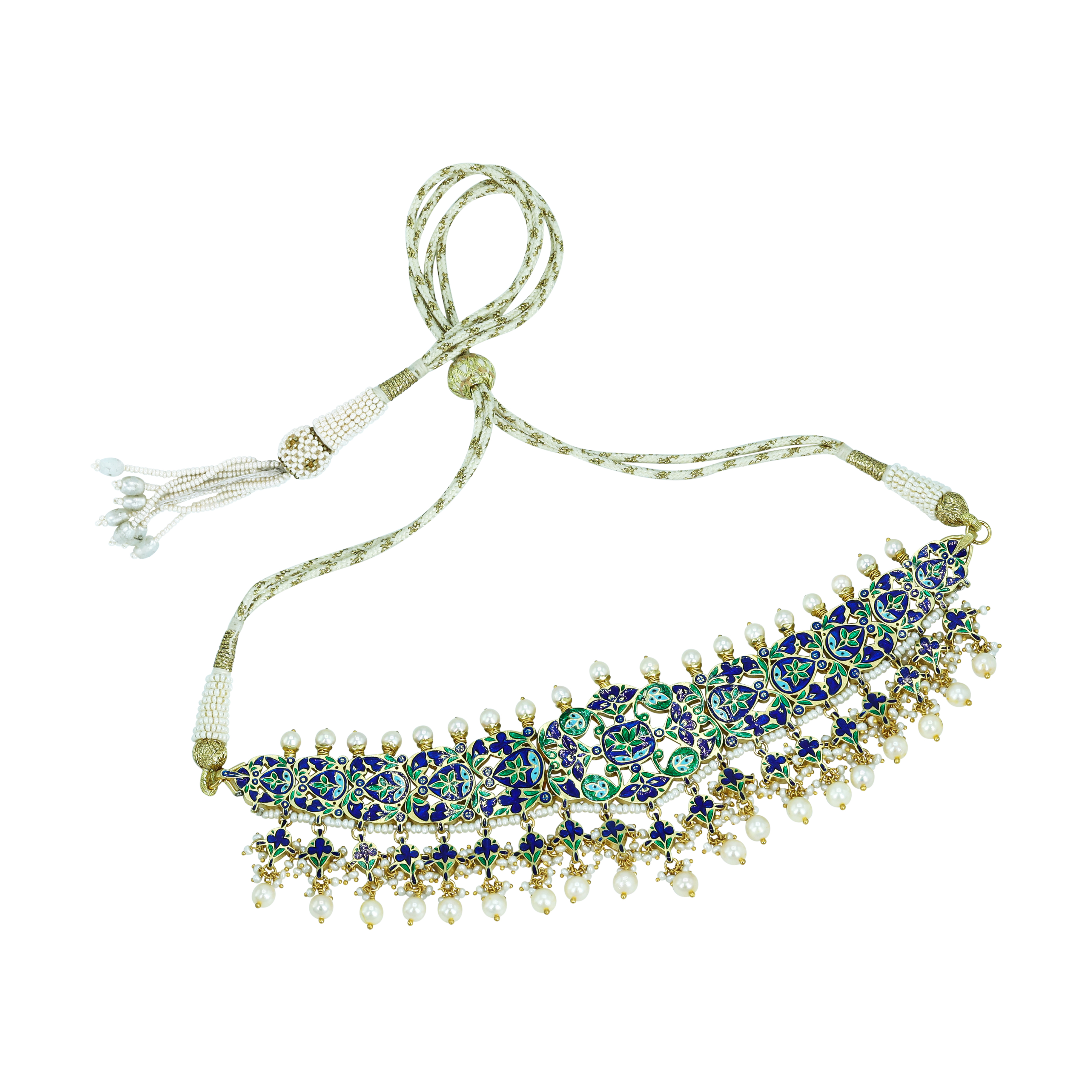 Ivory Polki Choker Set with Pearl Clusters