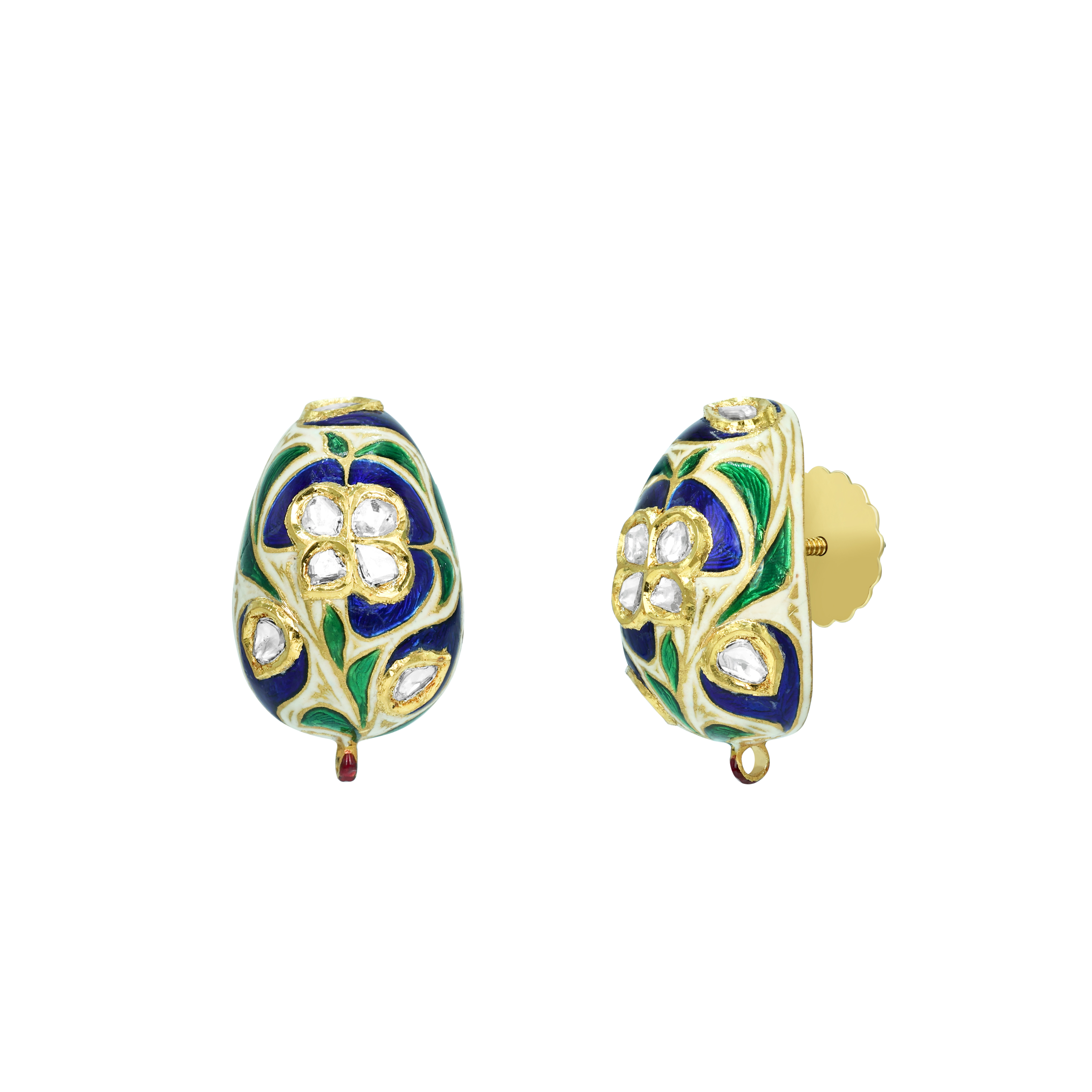 Blue Enamel Hasli Necklace Set with Polkis and Green Accents