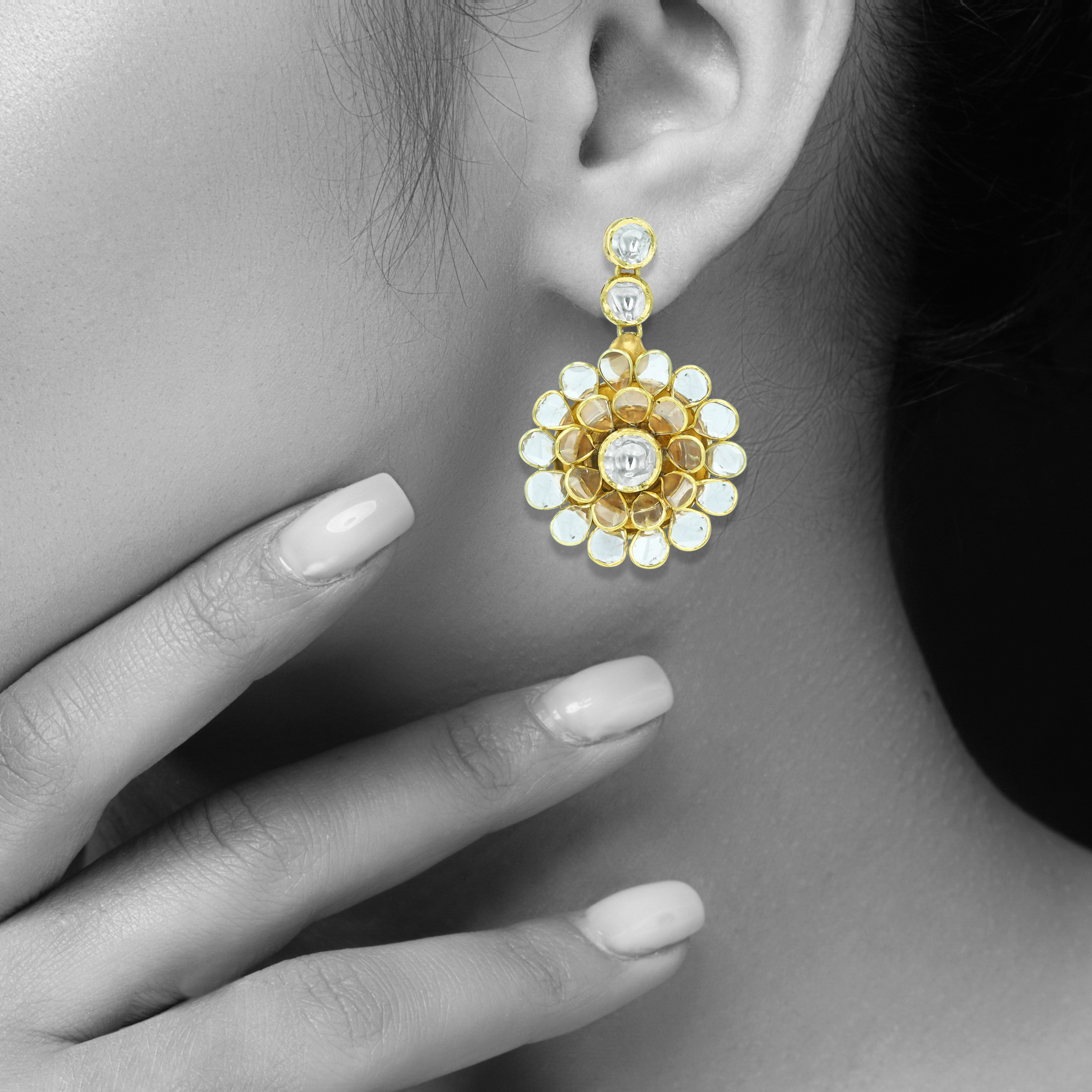Floral Polki Pachi Earrings with Elegant Detailing