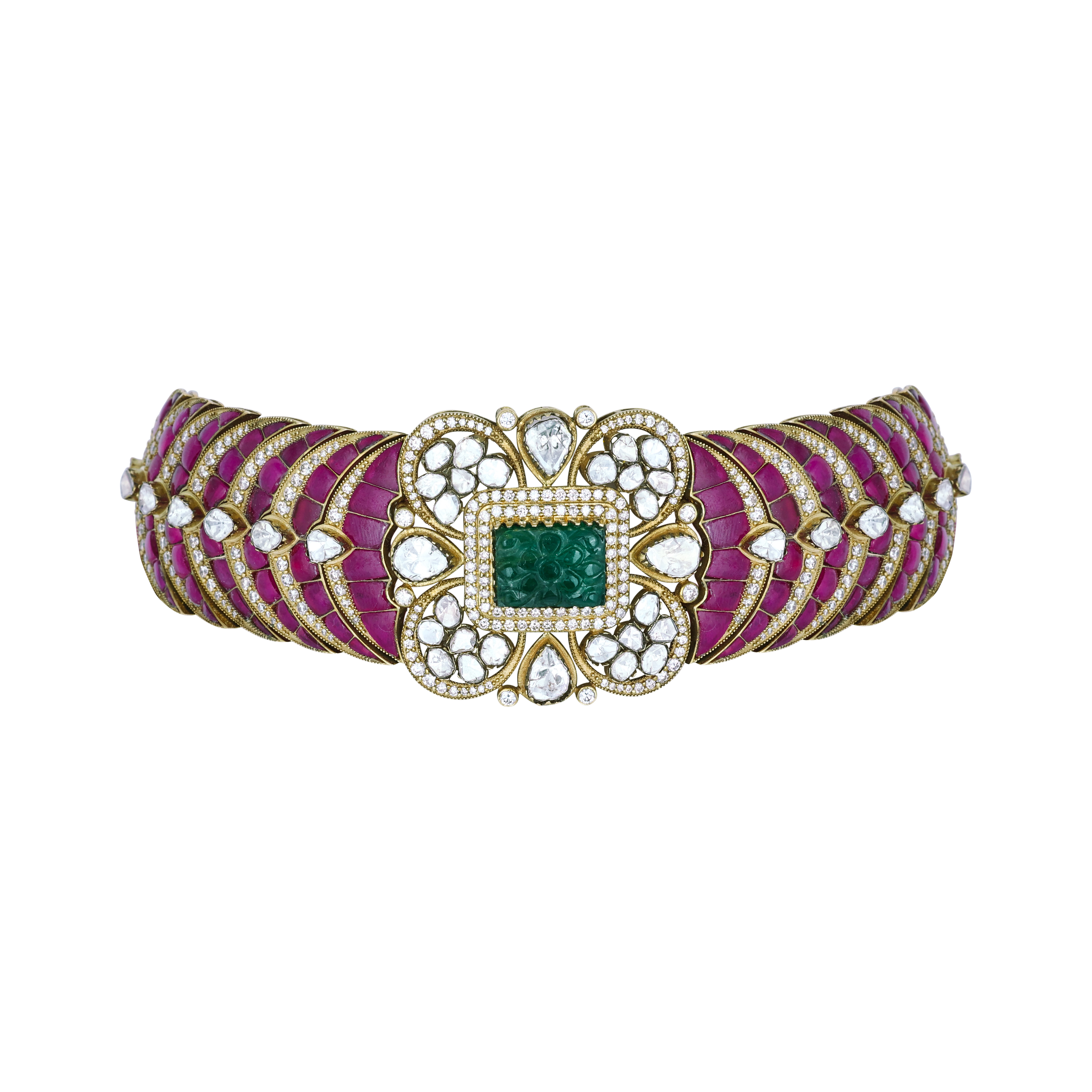 Emerald Ruby Antique Choker with Polki Open Setting