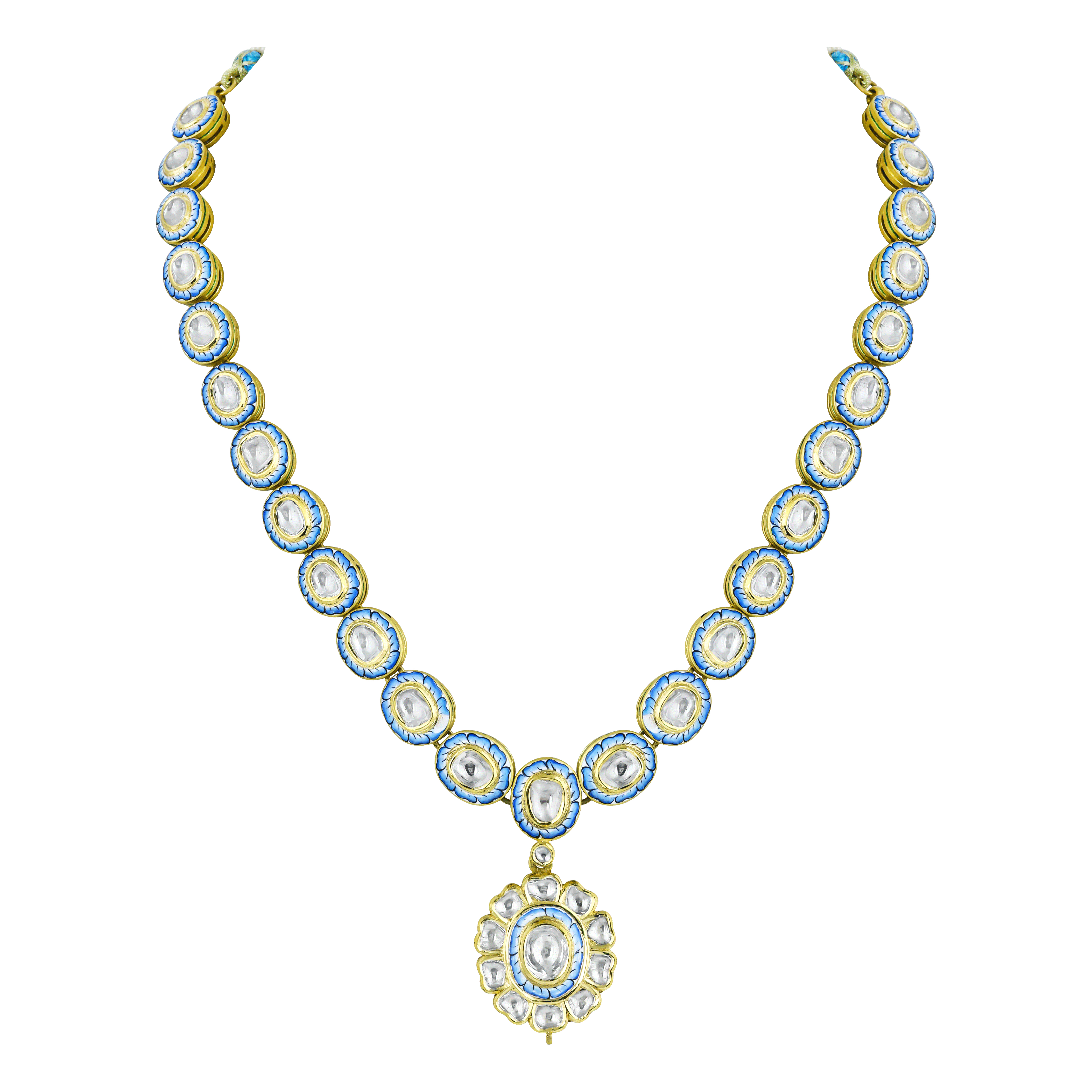 Turquoise Enamel Floral Polki Necklace