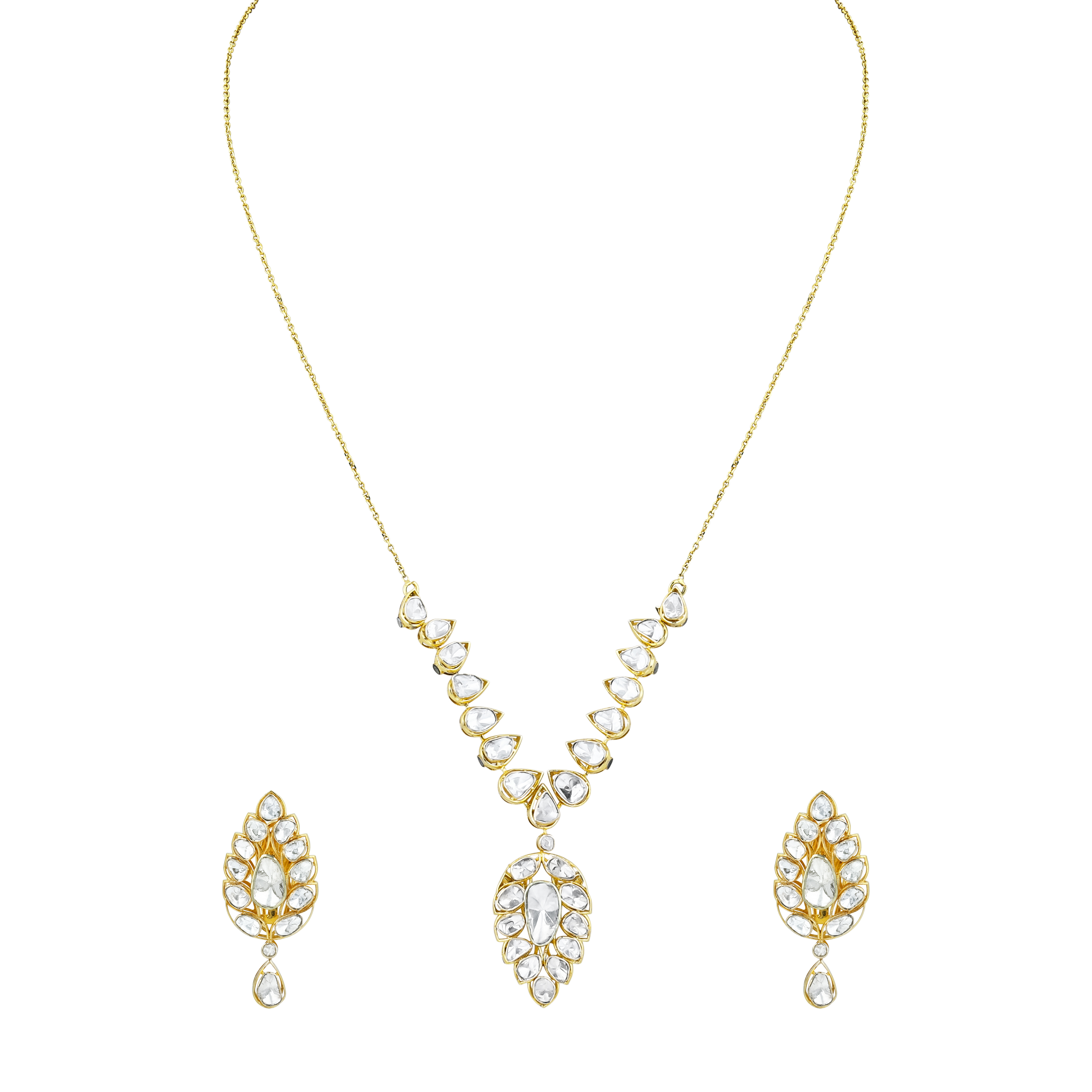 Floral Polki Pendant Set with Teardrop Open Polki on Sleek Chain