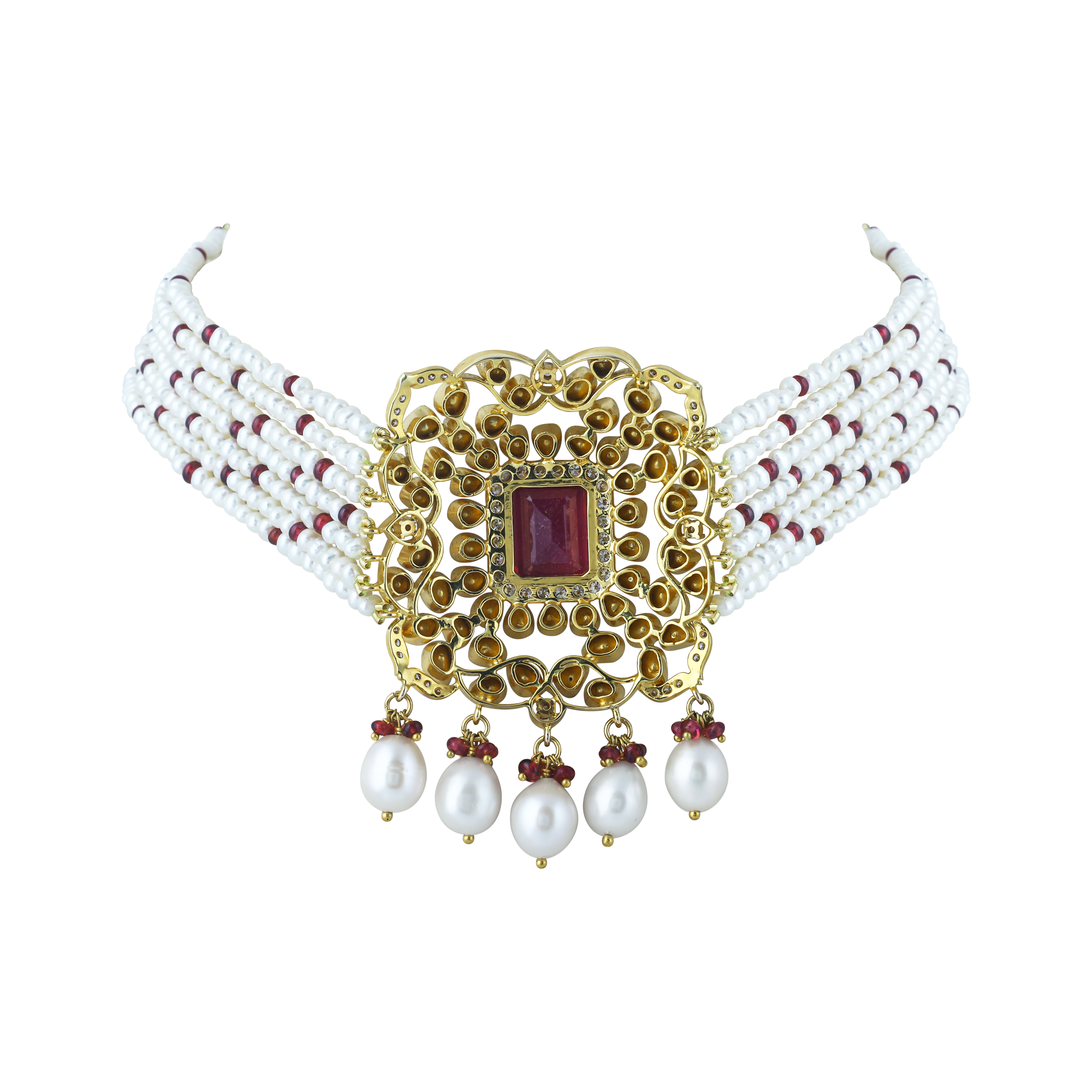 Tourmaline and Polki Choker with Pearl Strands and Spinels