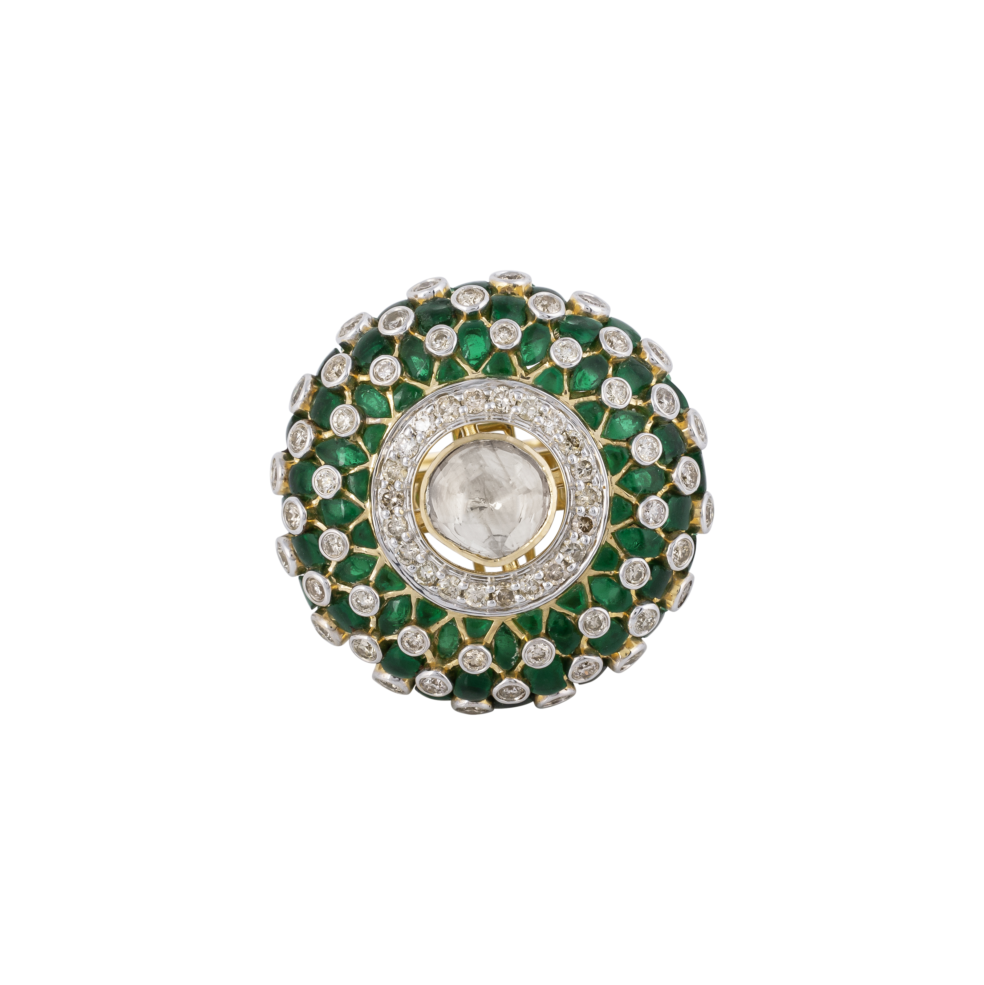 Statement Ring with Polki, Green Talaf and Diamonds