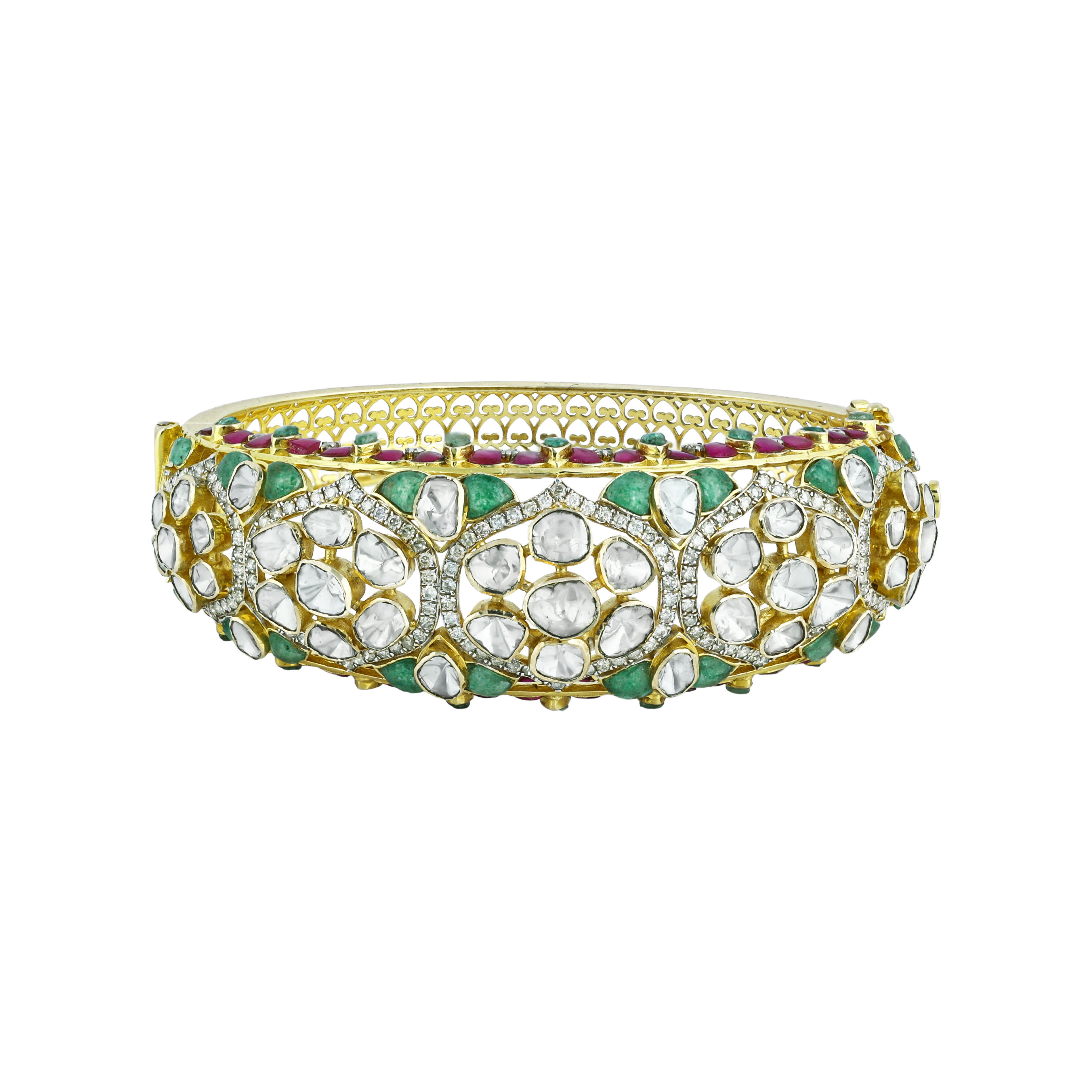 Polki Bangle with Green and Red Talaf, and Diamond Detailing