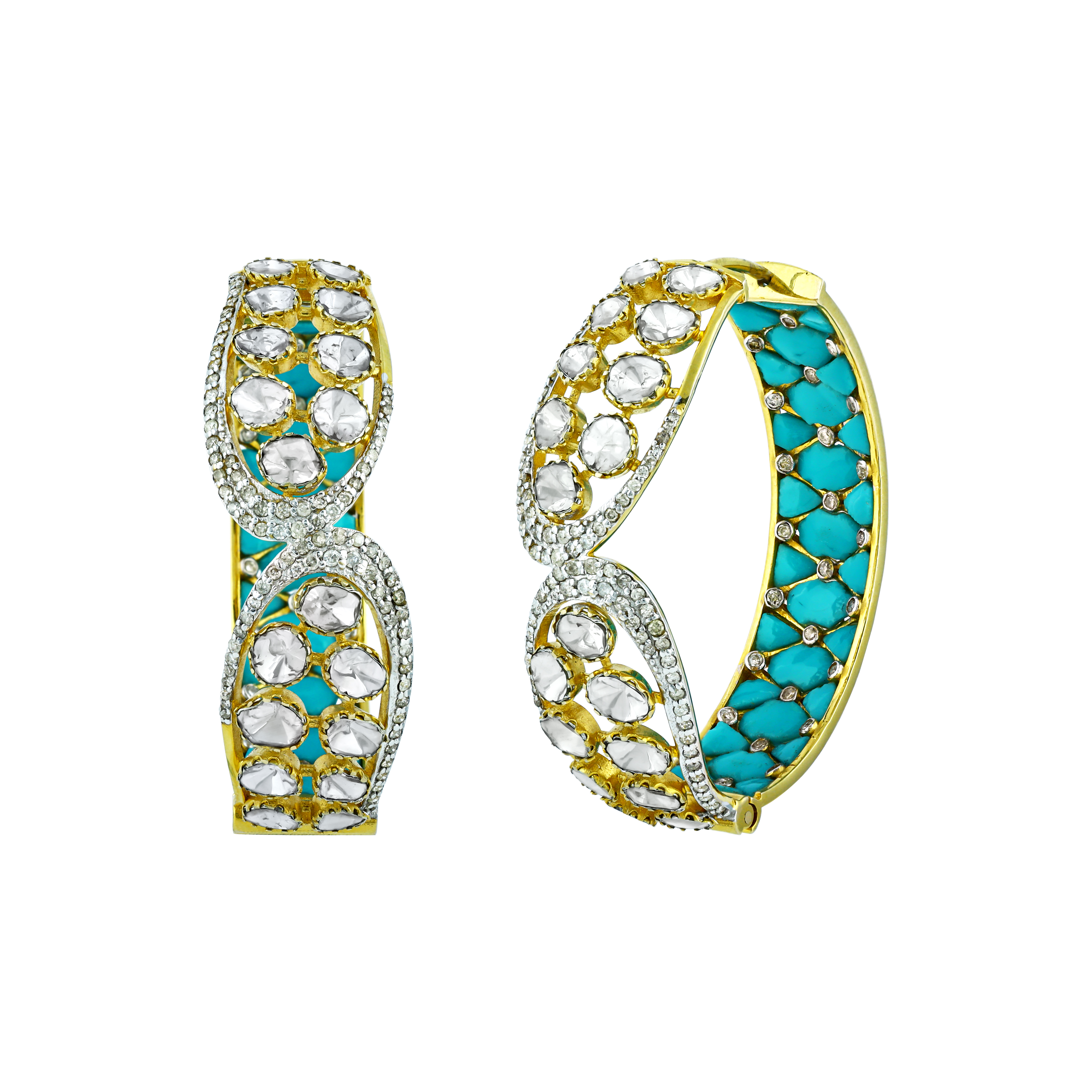 Polki Hoop Earrings with Turquoise and Diamonds