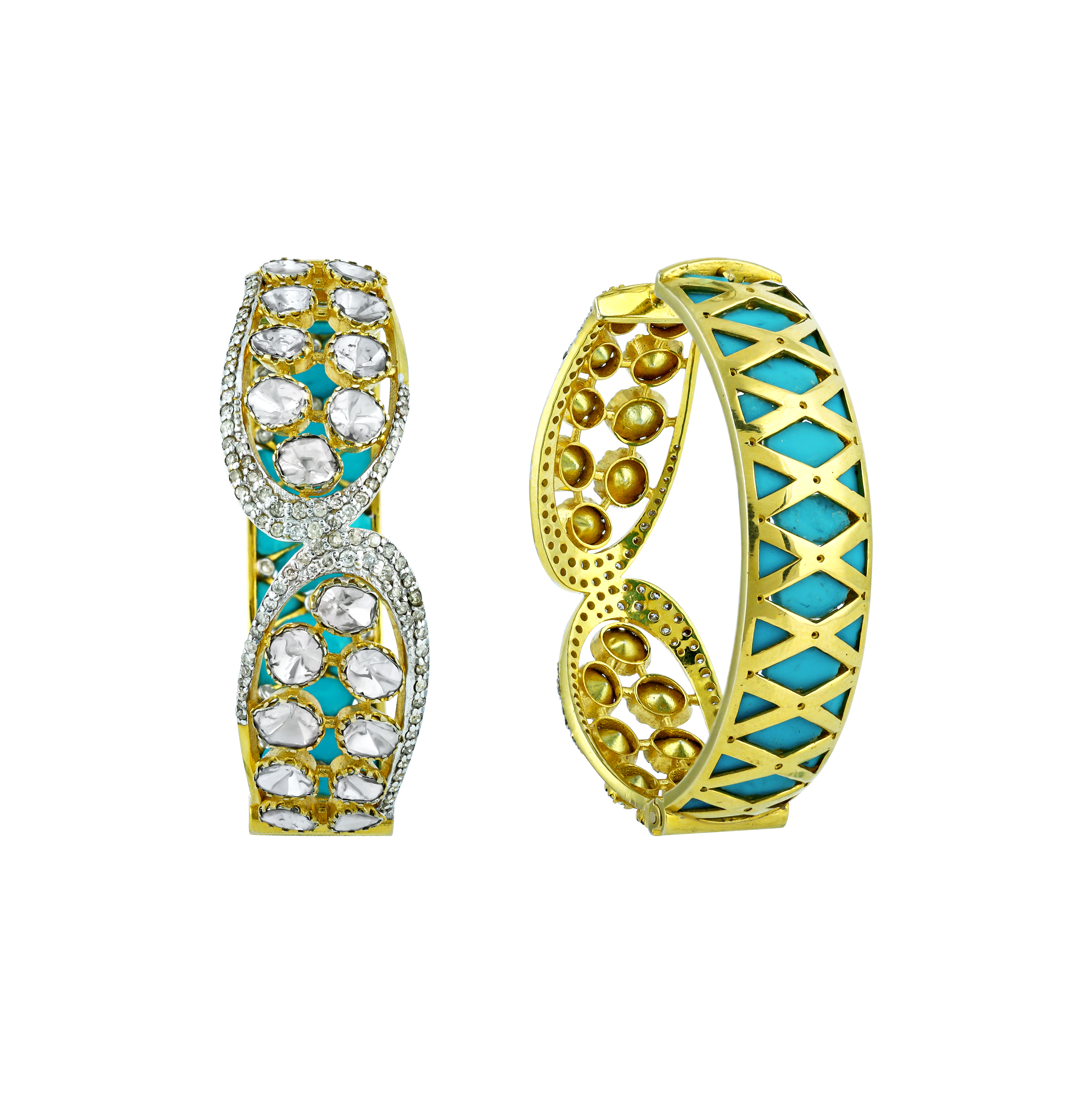 Polki Hoop Earrings with Turquoise and Diamonds