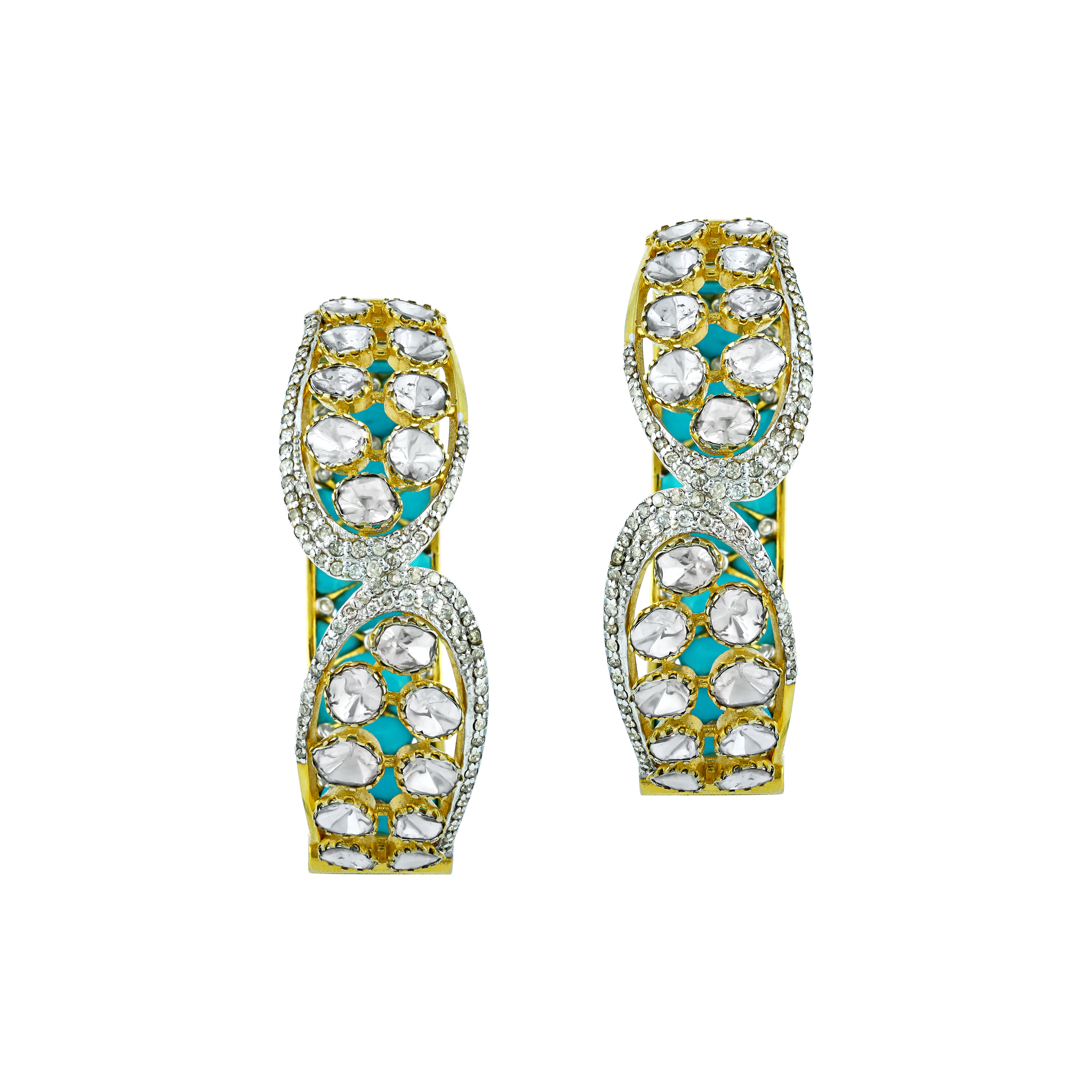 Polki Hoop Earrings with Turquoise and Diamonds