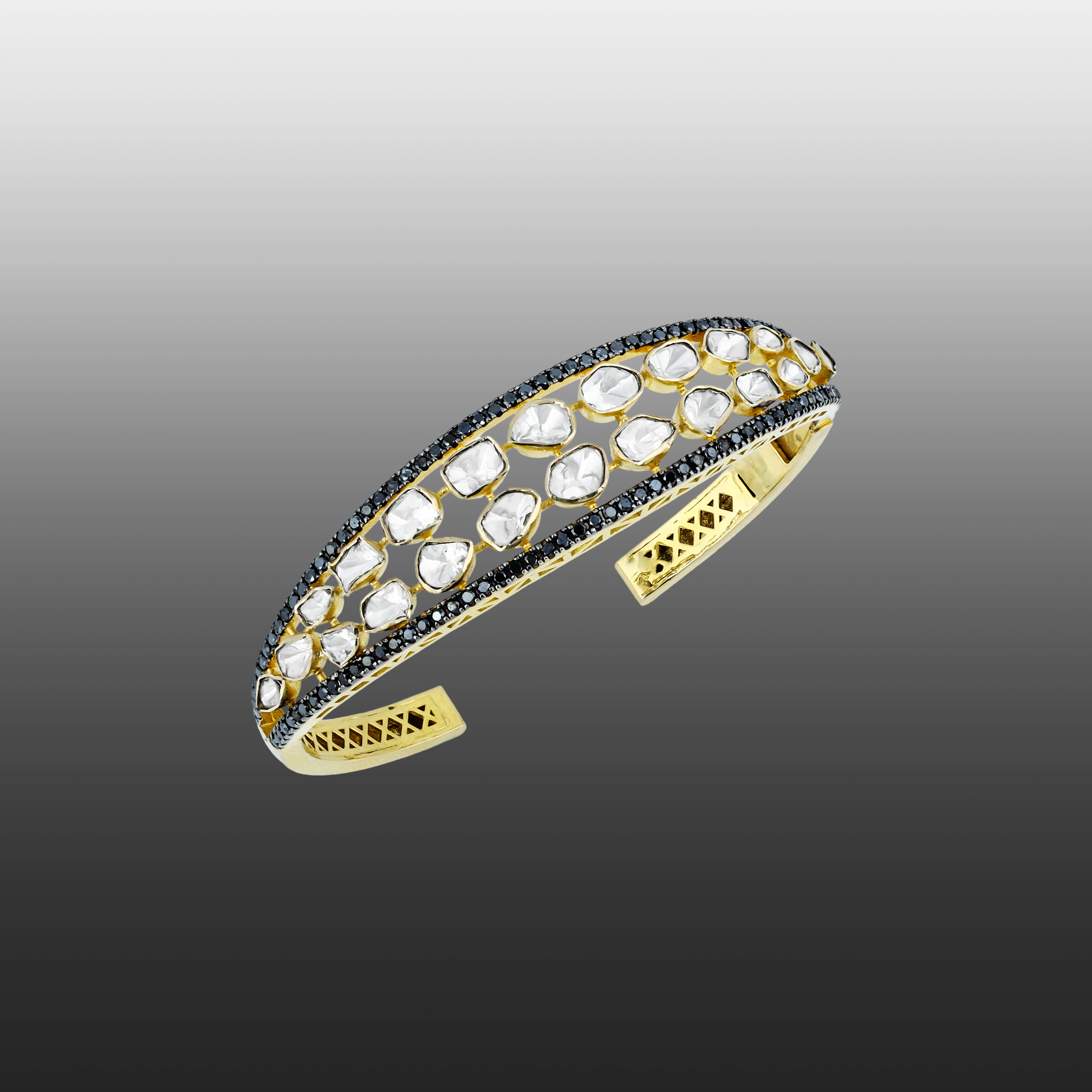 Open Cuff with Polki and Black Diamonds in Modern Design