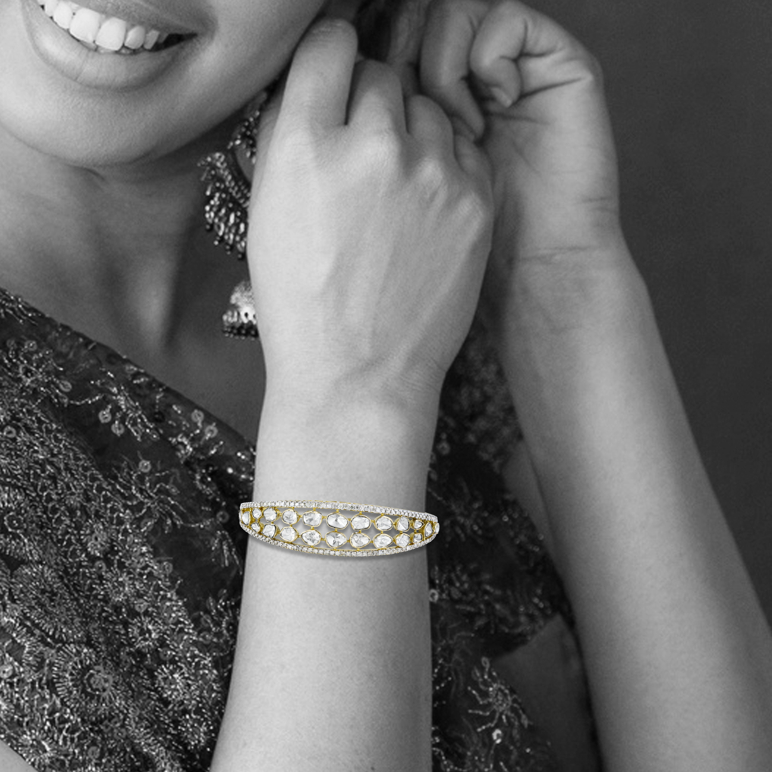 Polki Cuff with Diamond Frame and Open Design for Versatility