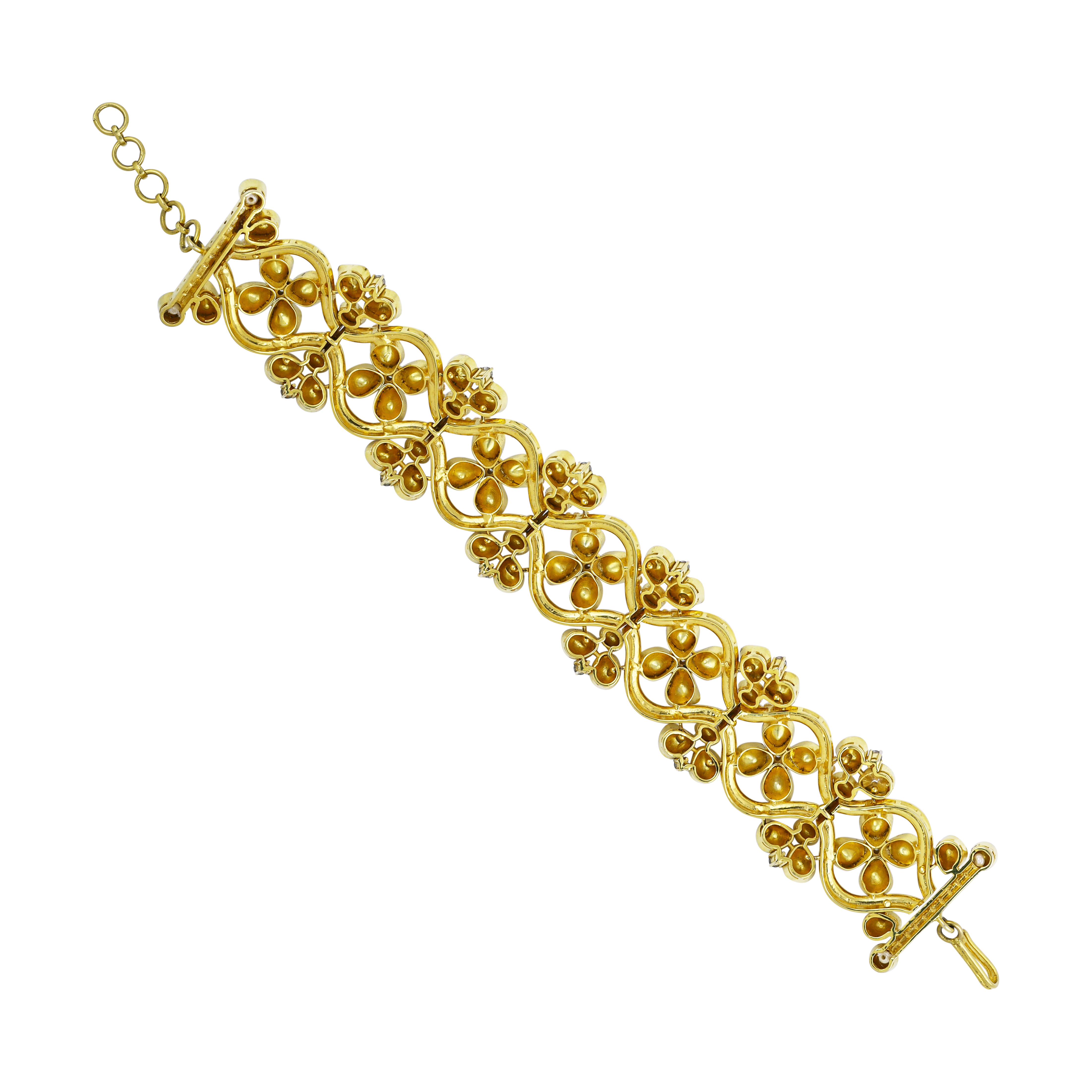 Floral Polki Bracelet with Lattice Design and Gold Clasp