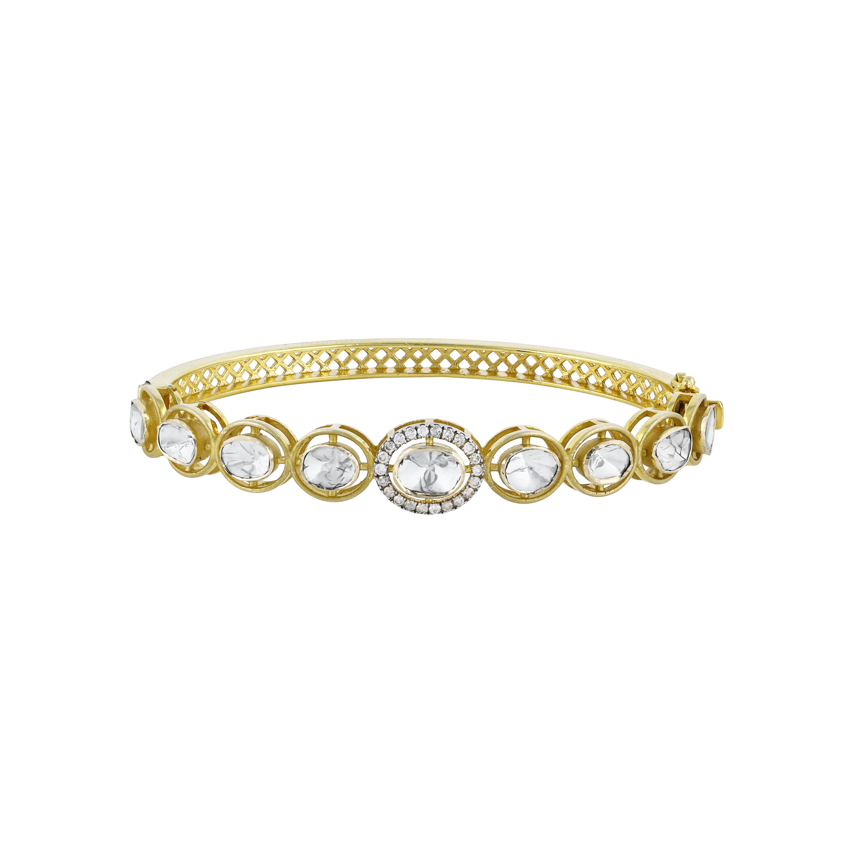 Half Bangle with Polki and Full-Cut Diamonds in Gold Bezel