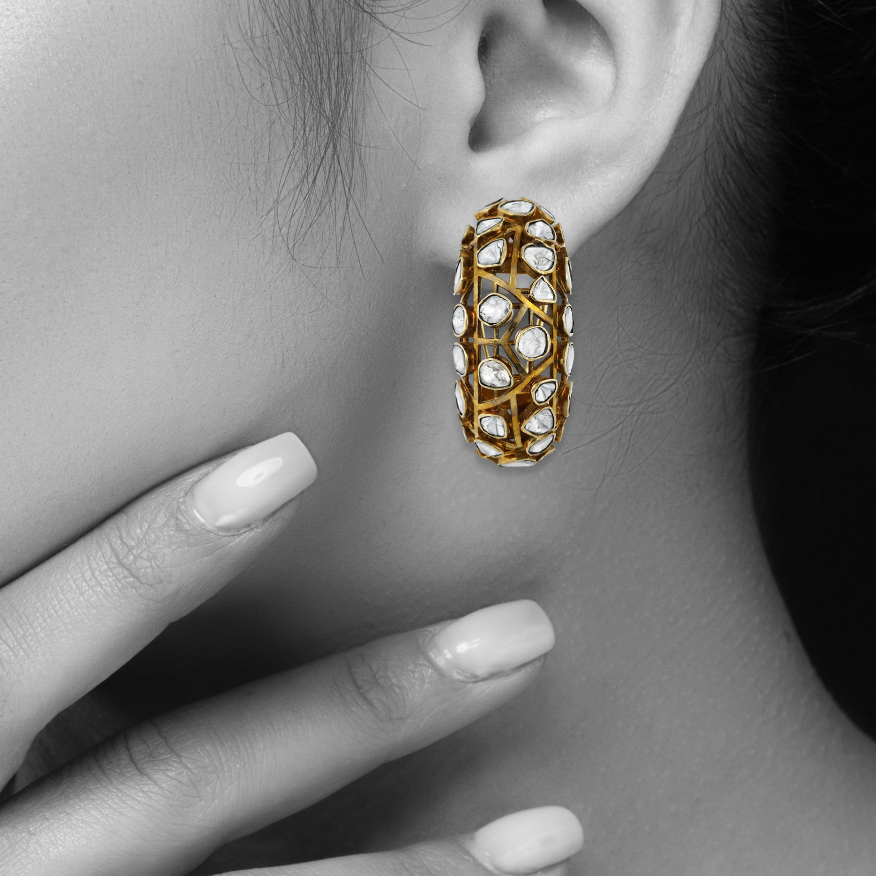 Antique Gold Earrings with Scattered Polki Openwork