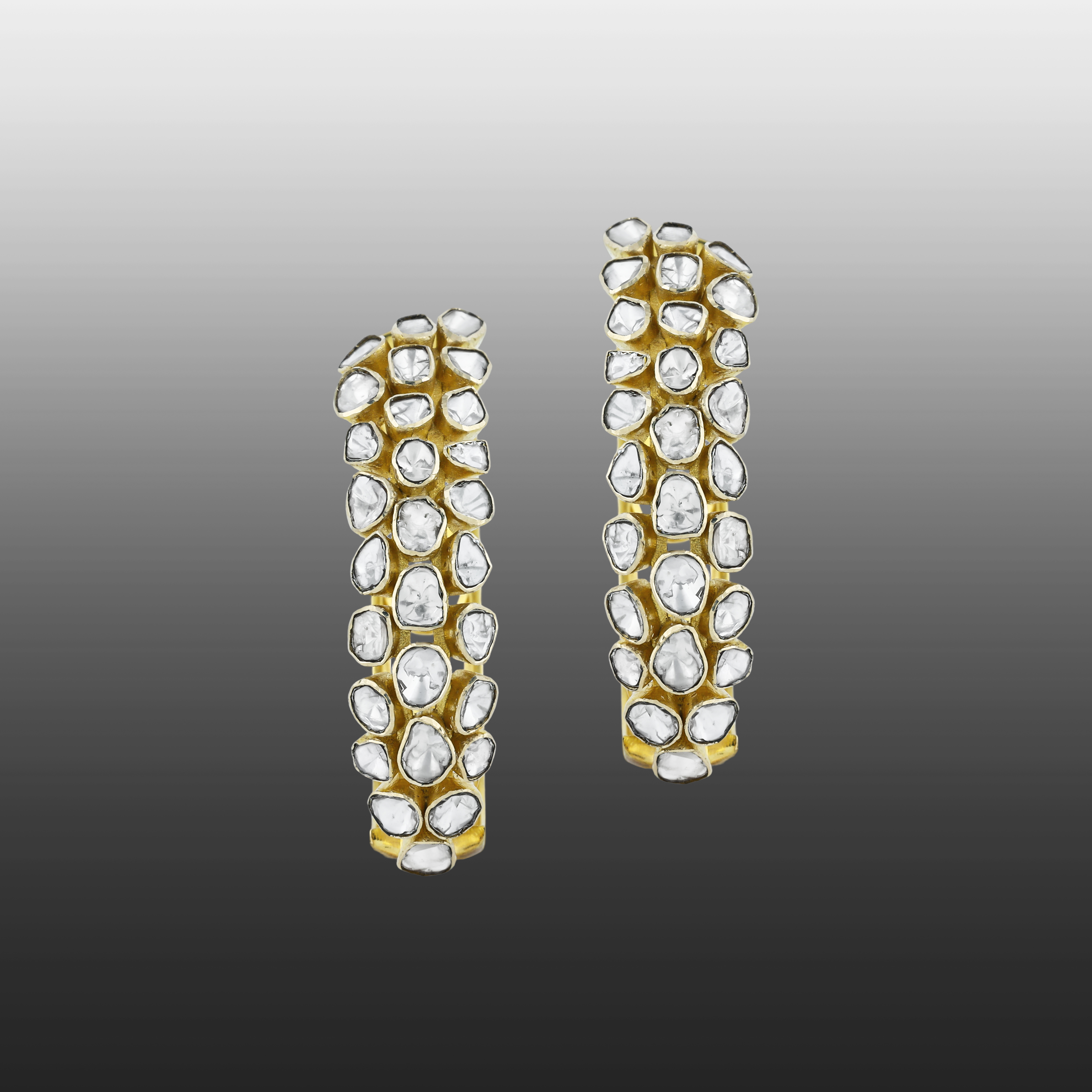 Full White Polki Hoop Earrings in Open Setting