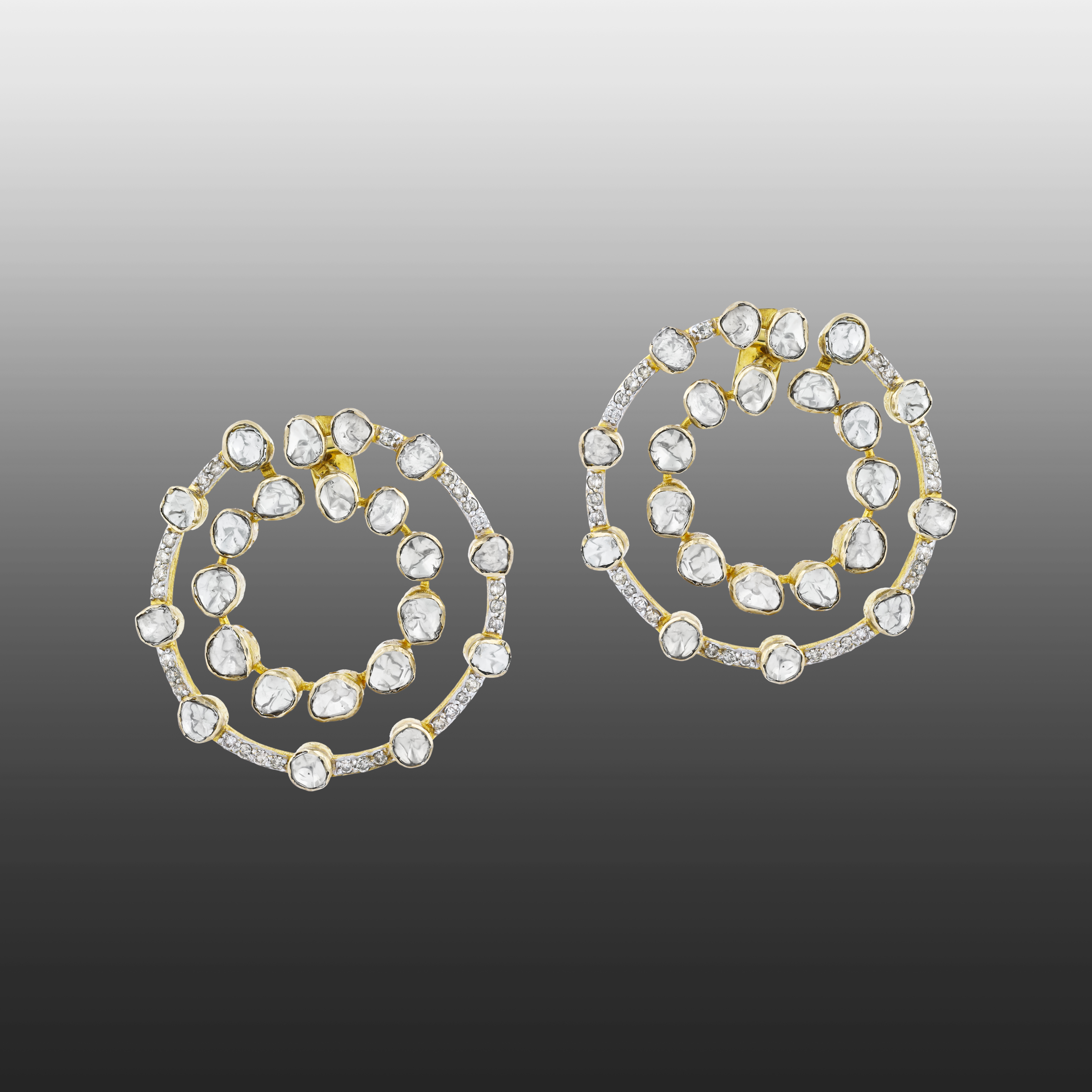 Double Circular Earrings with Polki and Diamonds