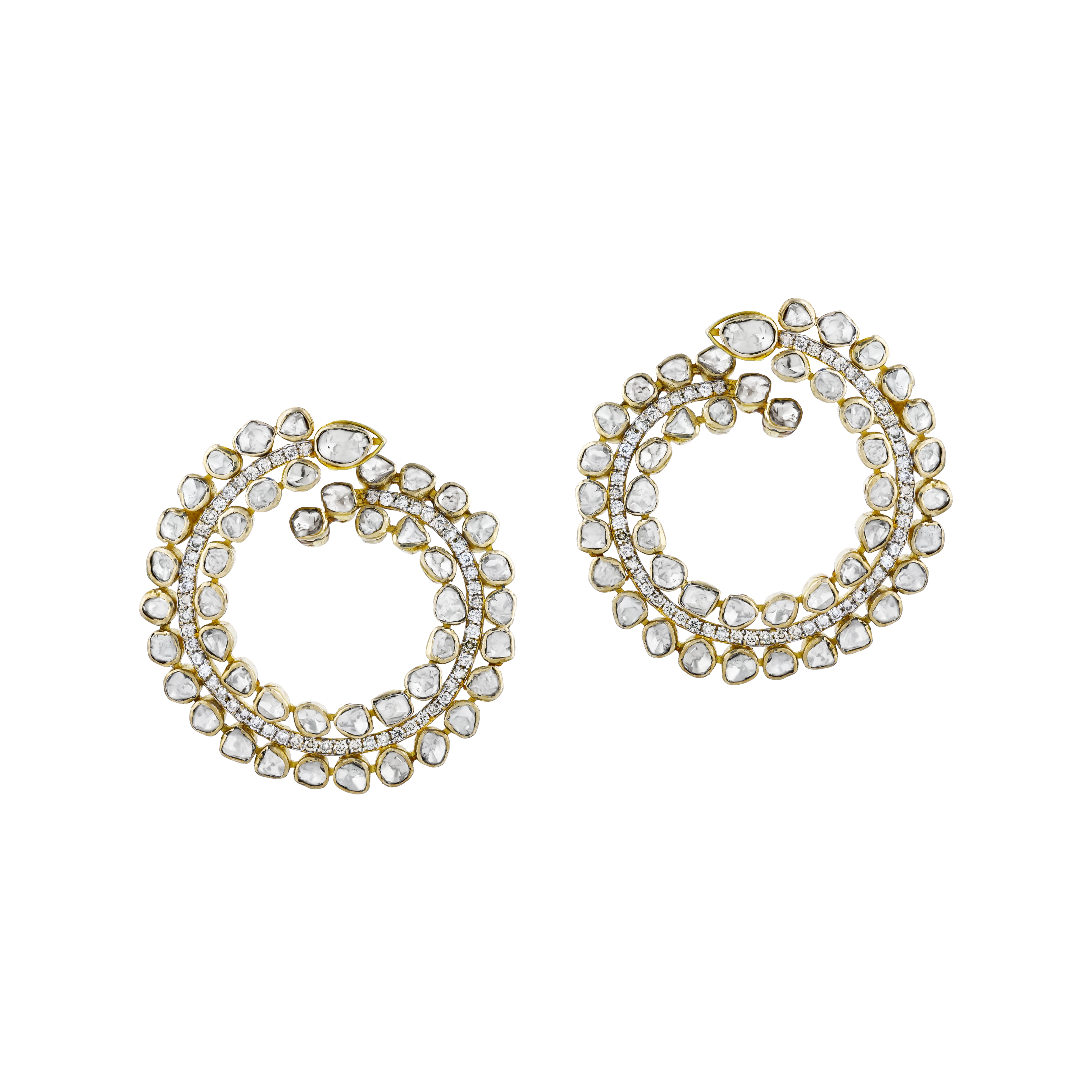 Spiral Polki Earrings with Uncut Diamonds in Modern Design