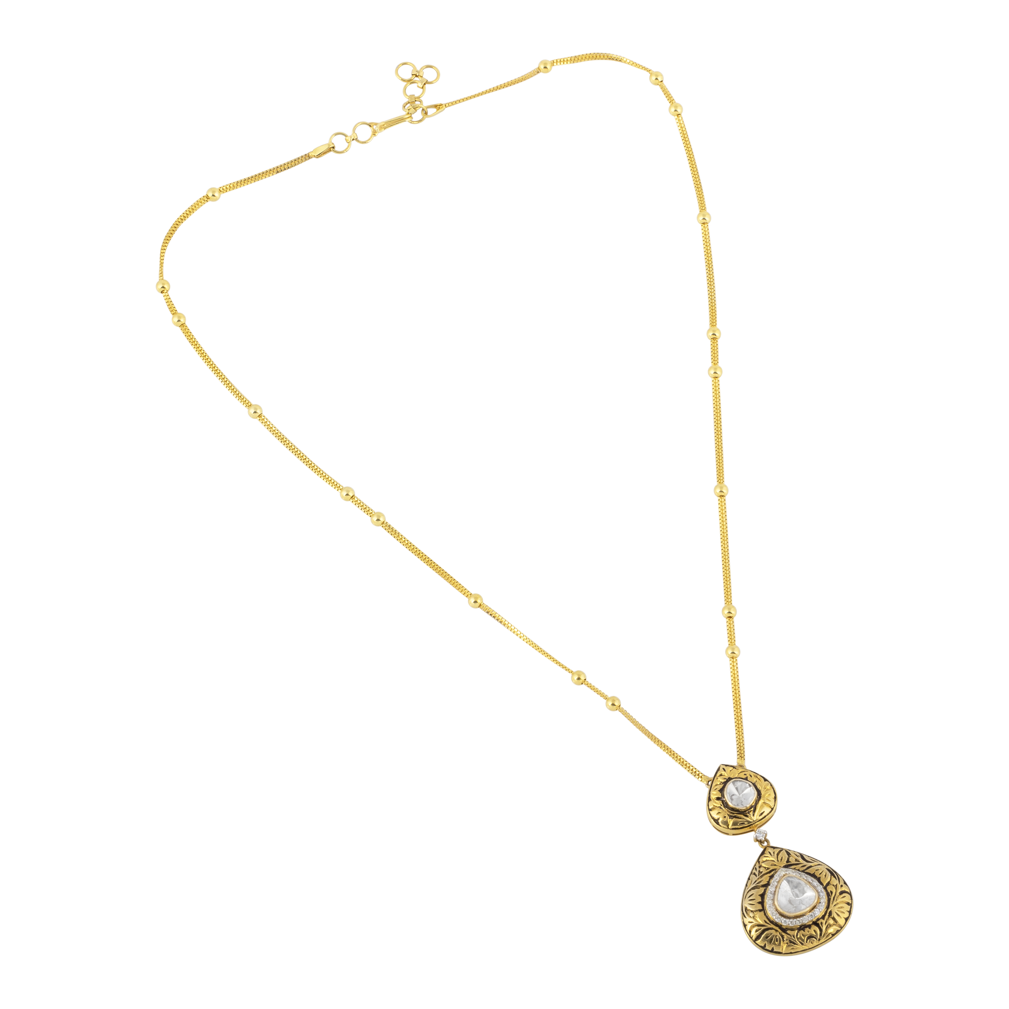 Double-Tiered Uncut Diamond Polki Pendant with Partash Work