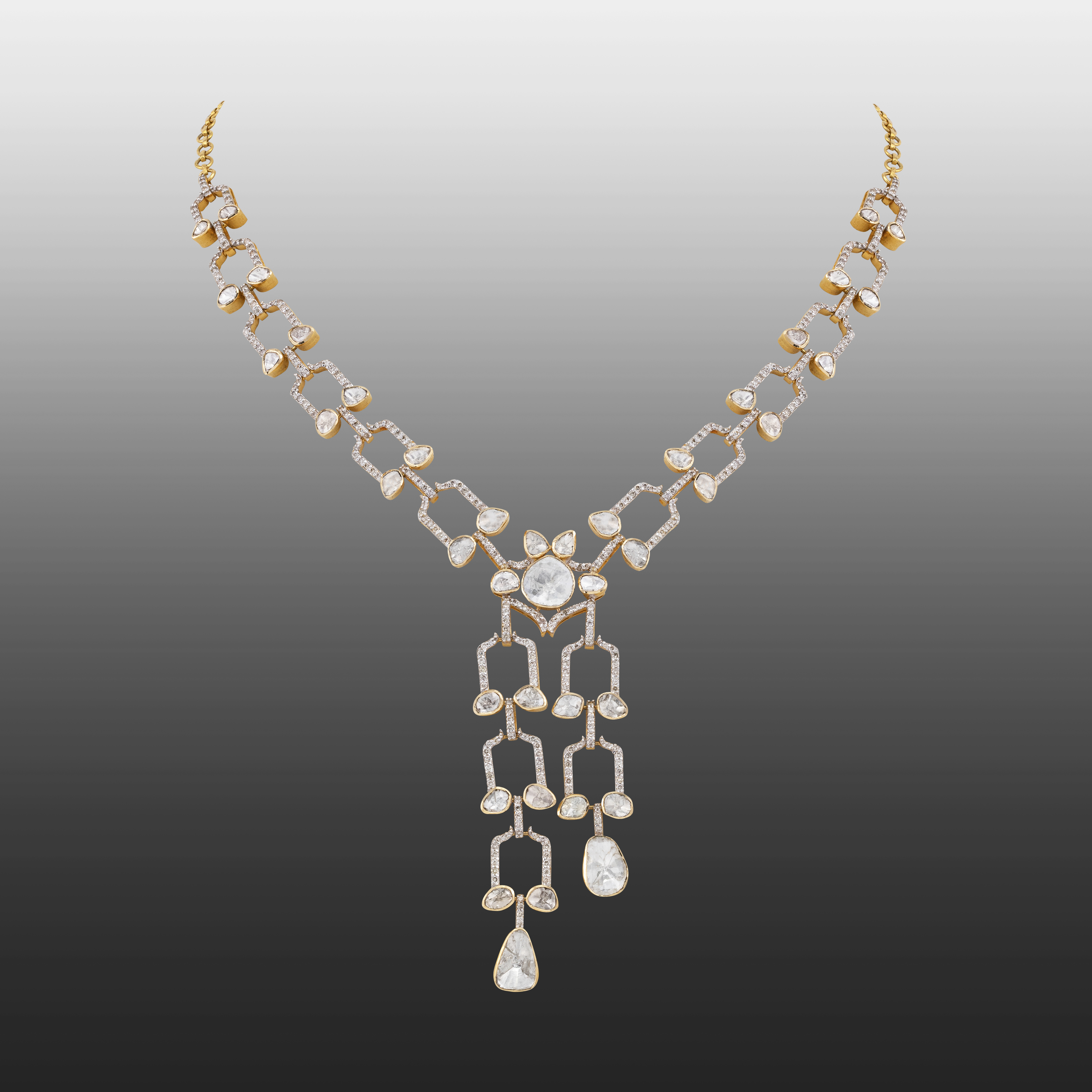 Delicate Diamond Link Necklace with Uncut Diamonds