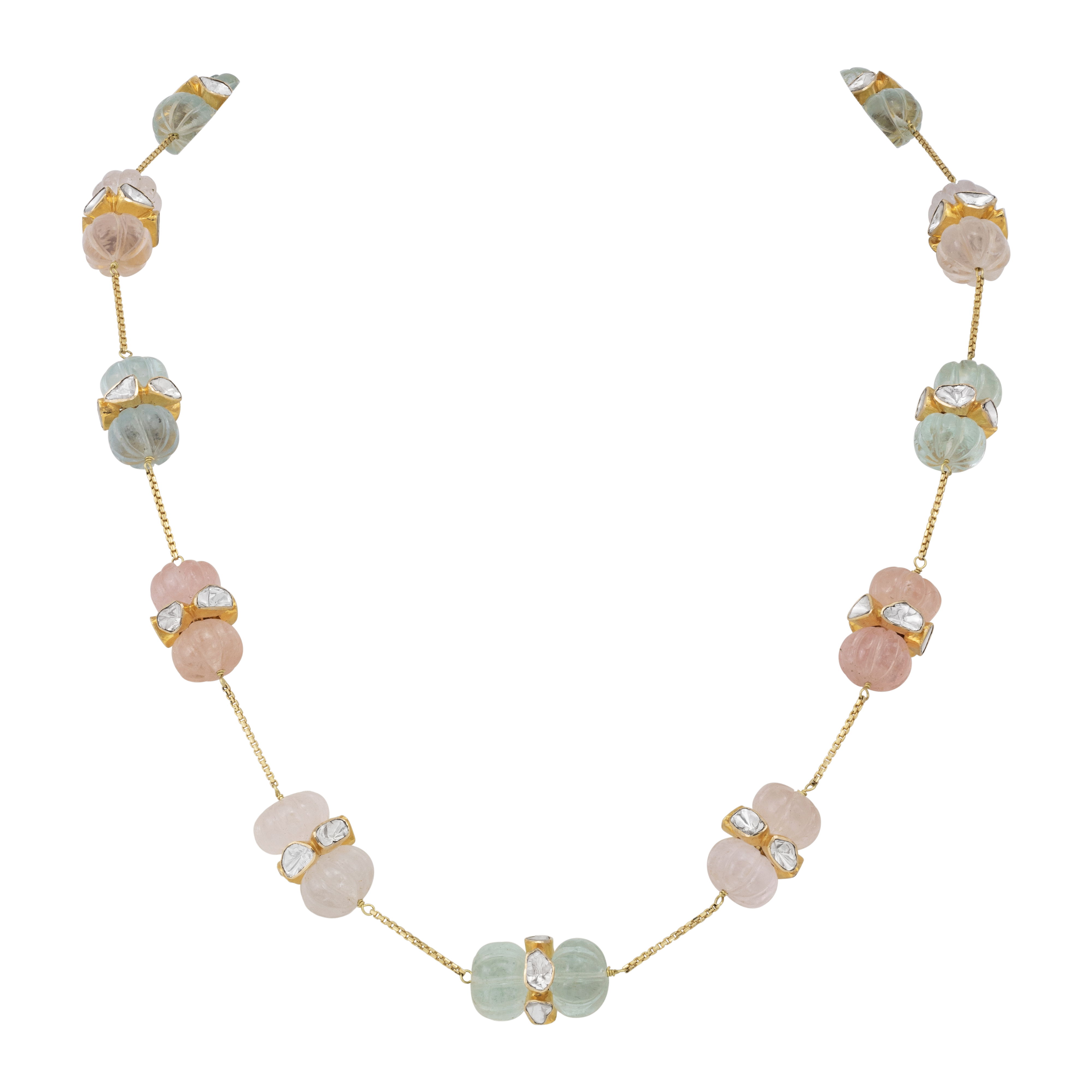 Pastel Multi-Beryl Melon Necklace with Open Polki Diamond