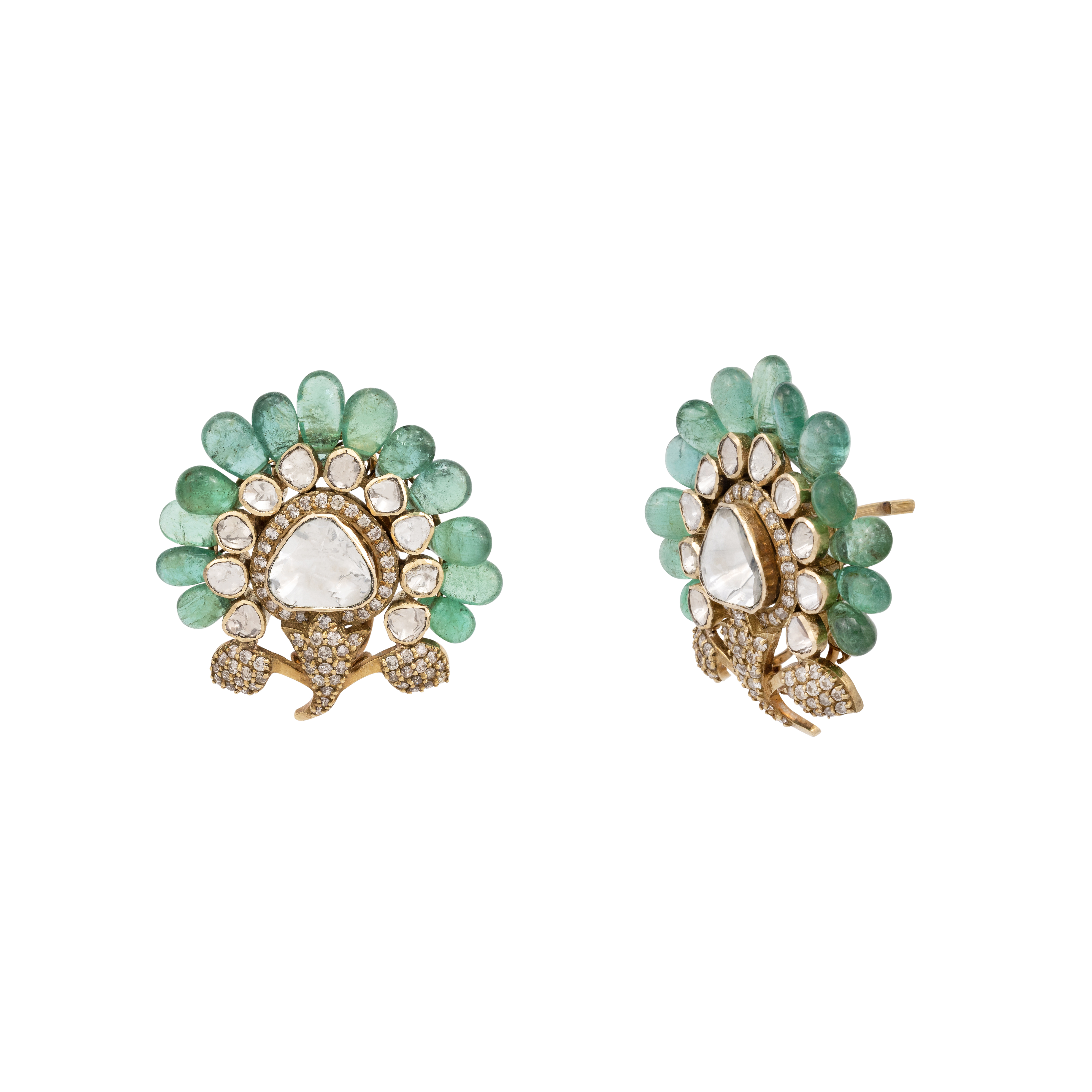 Antique Finish Emerald Floral Statement Studs