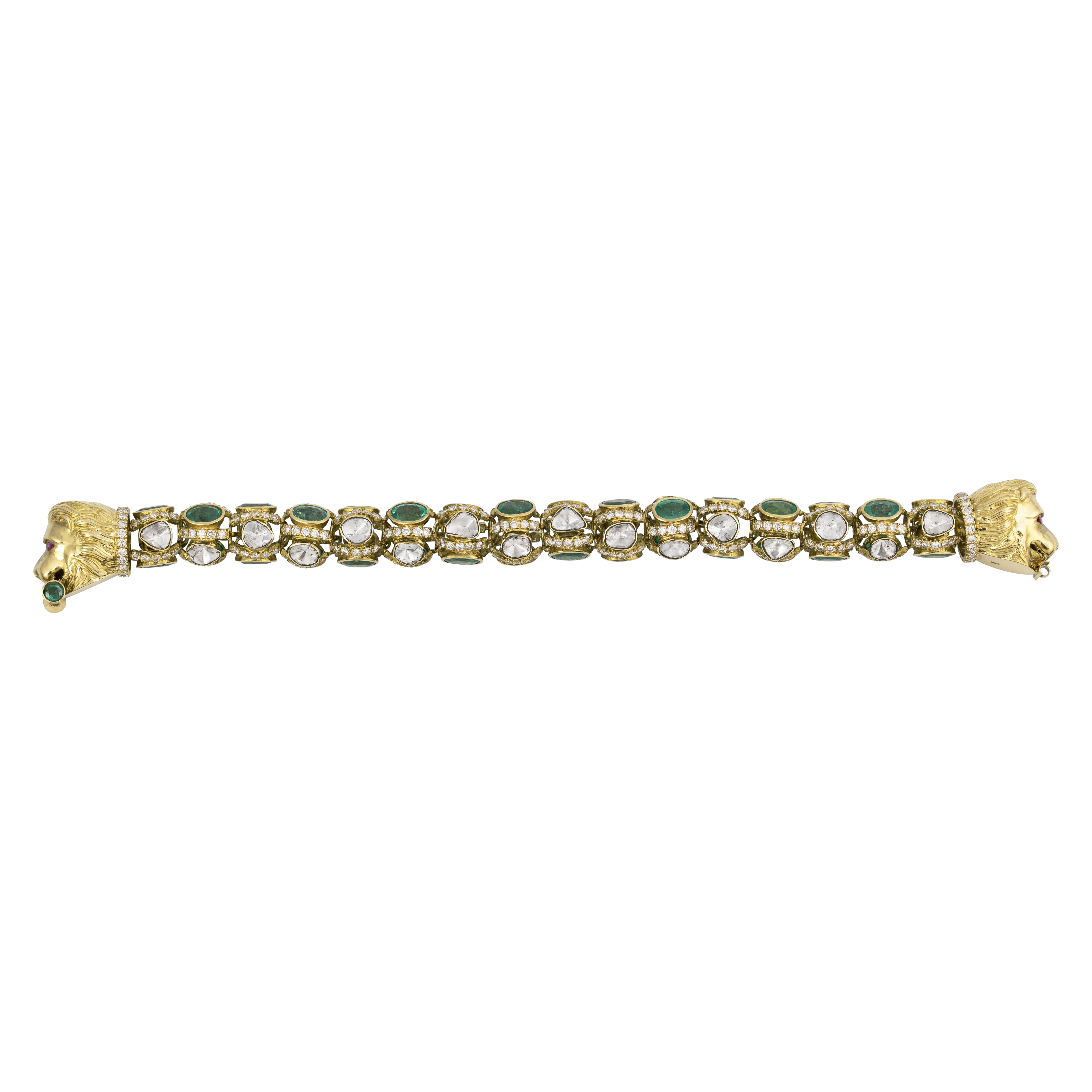 Antique Regal Sutarla Bracelet with Cut Emerald, Polki & Lion Heads