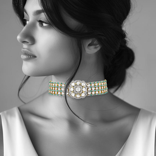 Convertible Bloom Bracelet Choker with diamonds and emeralds