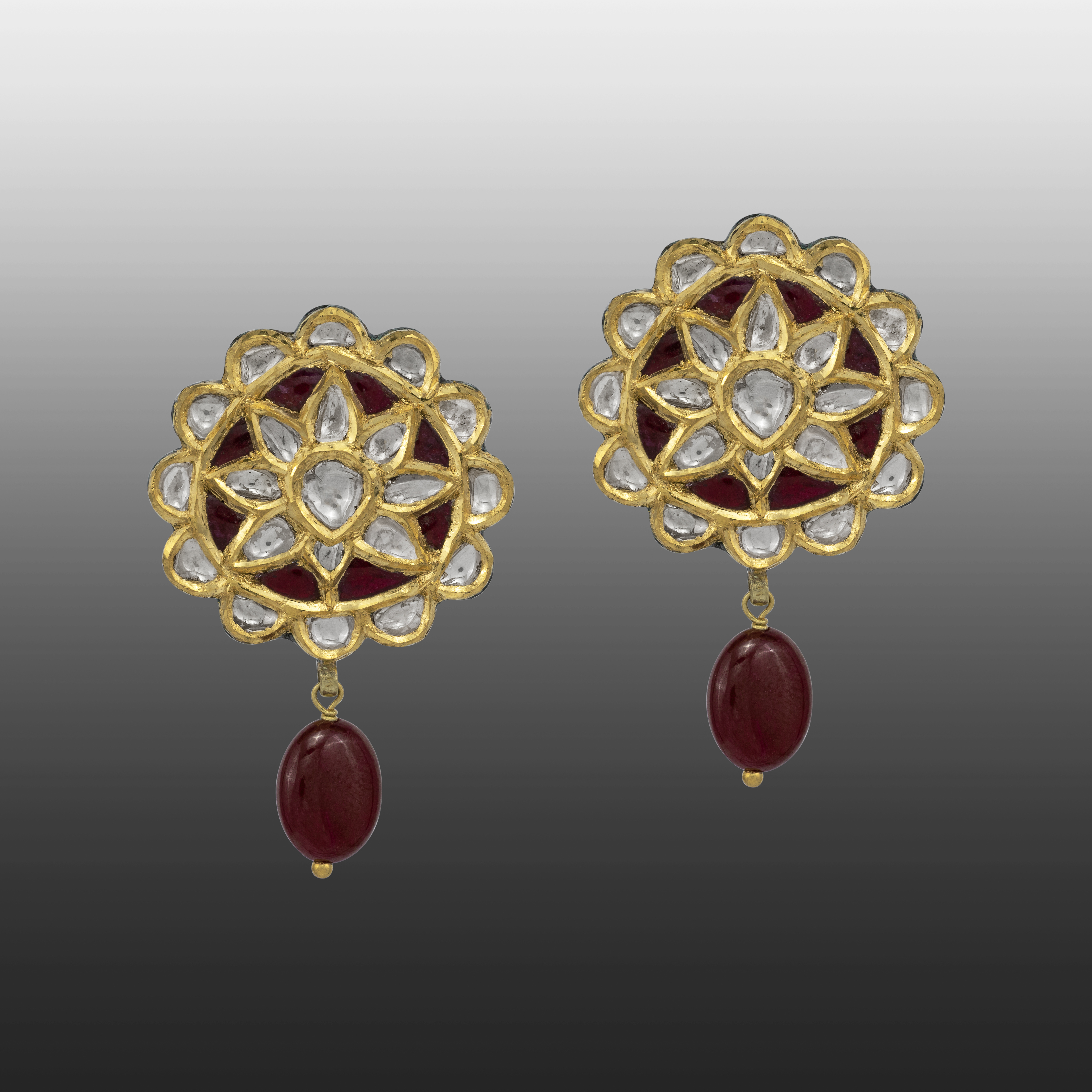 Ruby Drop Studs with Red Talaf Floral Polki