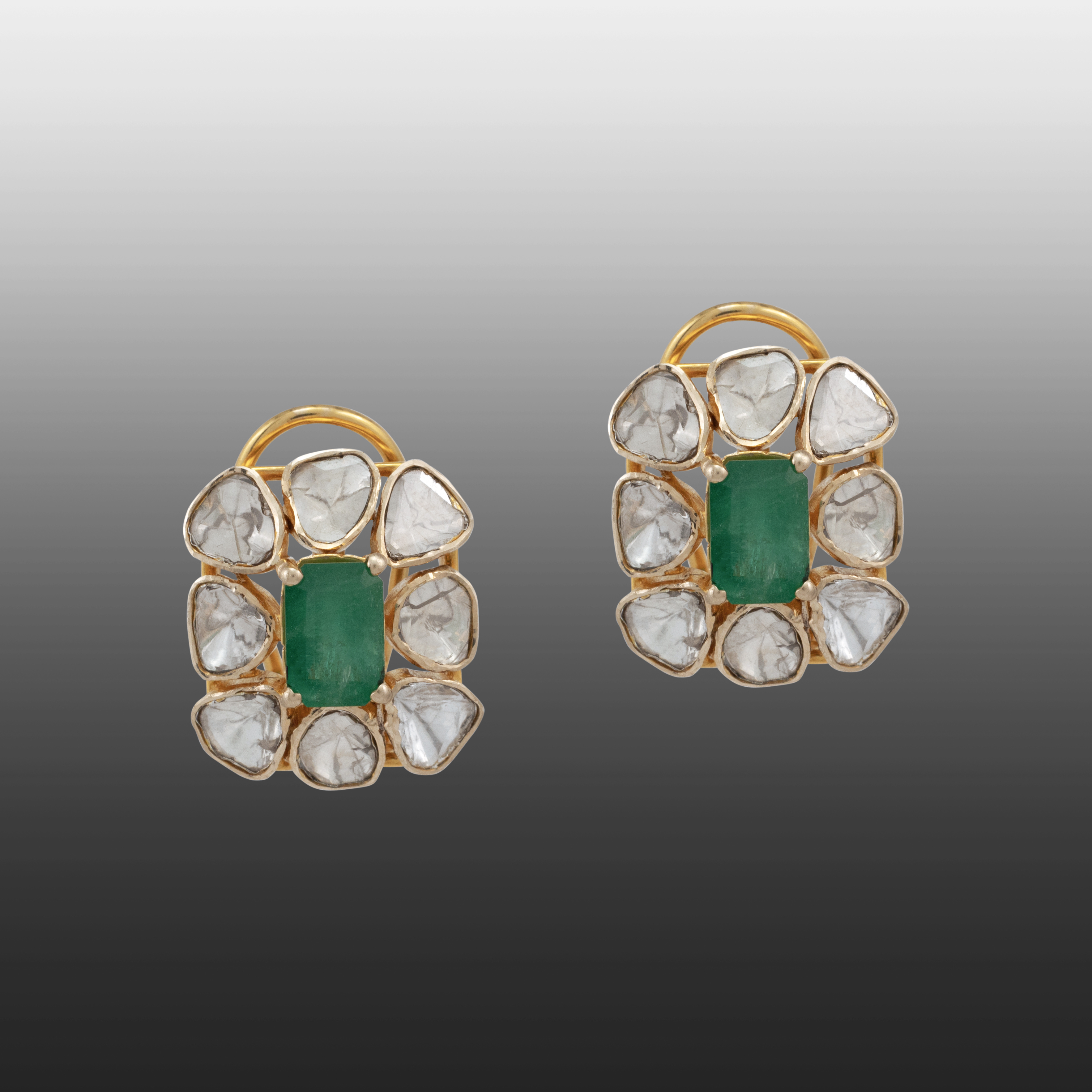 Step-Cut Emerald Polki Studs