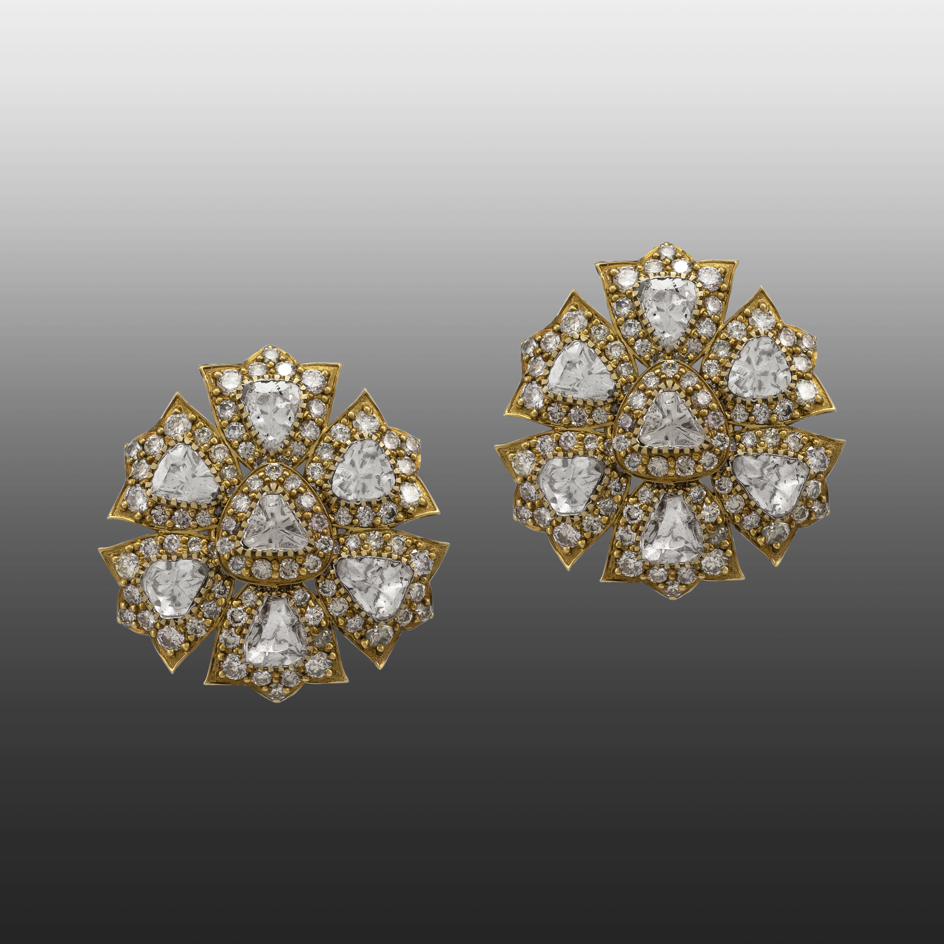 Antique-Finish Floral Polki Stud Earrings