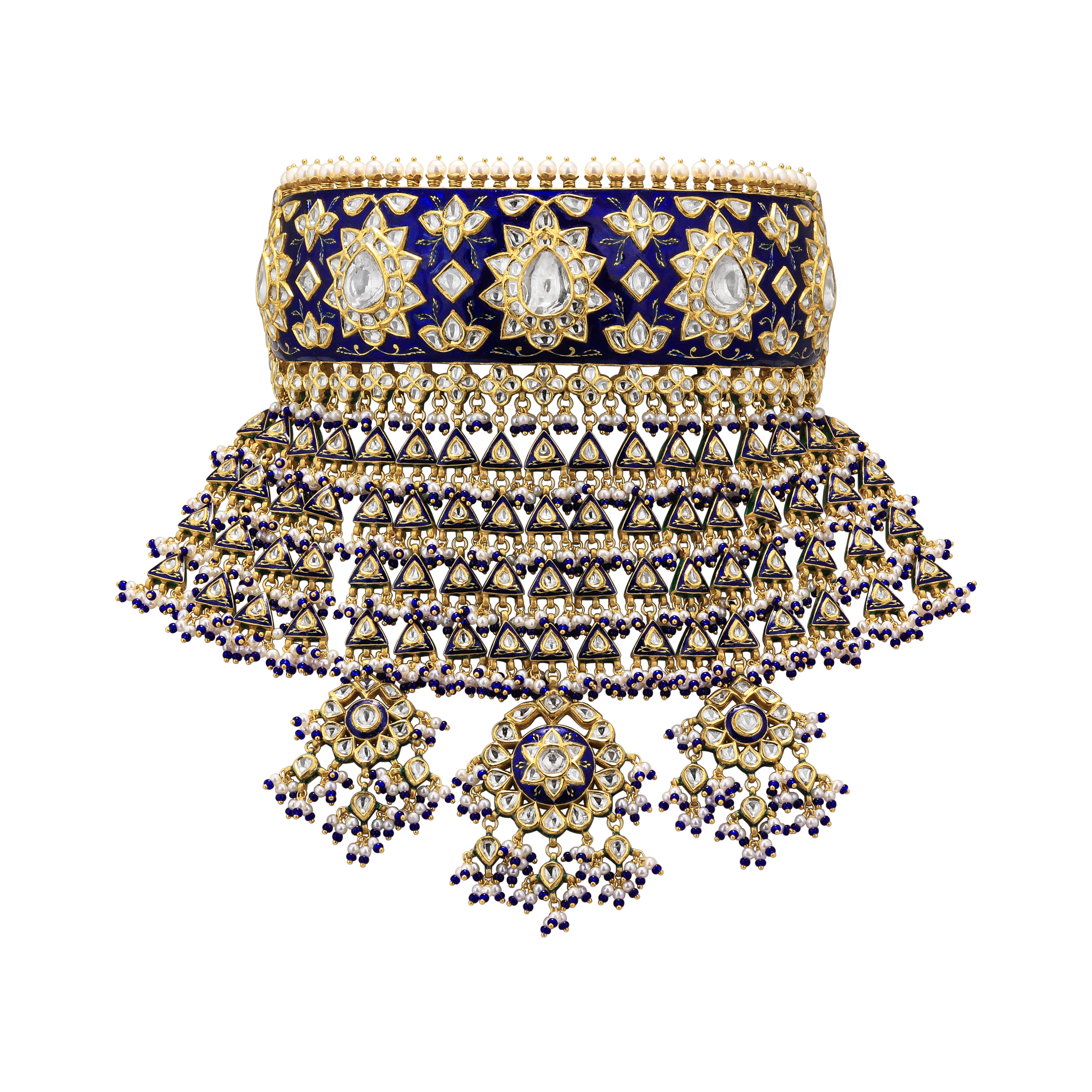 Blue Meenakari Choker with Triangular Polki Layers