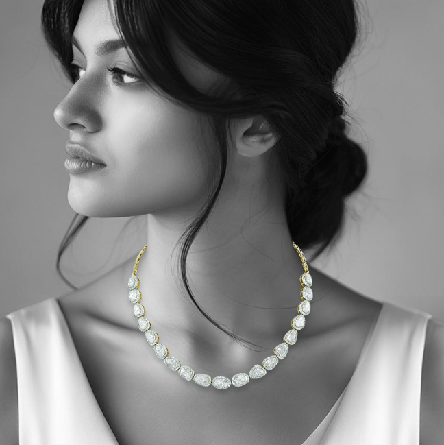 Polki Diamond Necklace with Diamond Halo