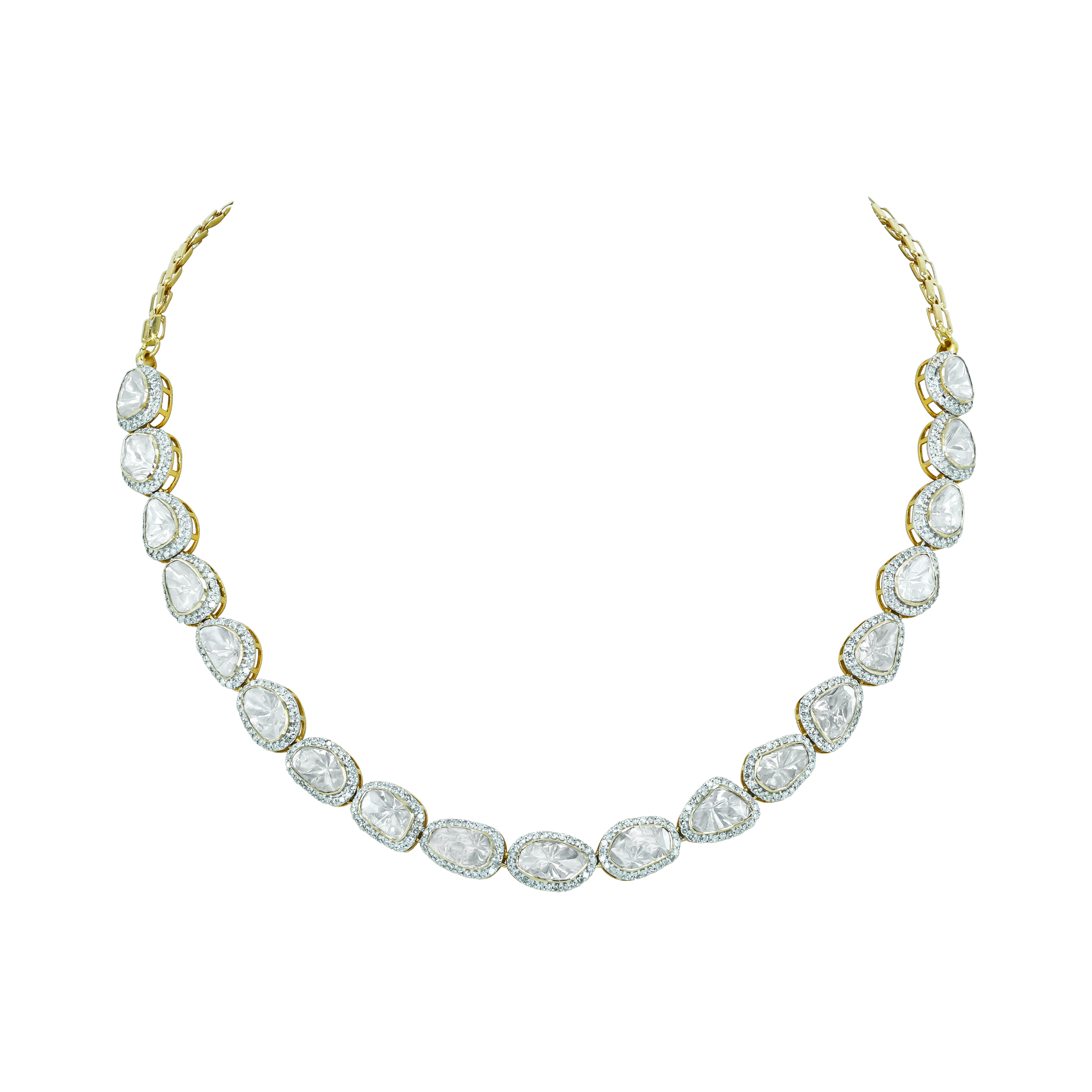 Polki Diamond Necklace with Diamond Halo