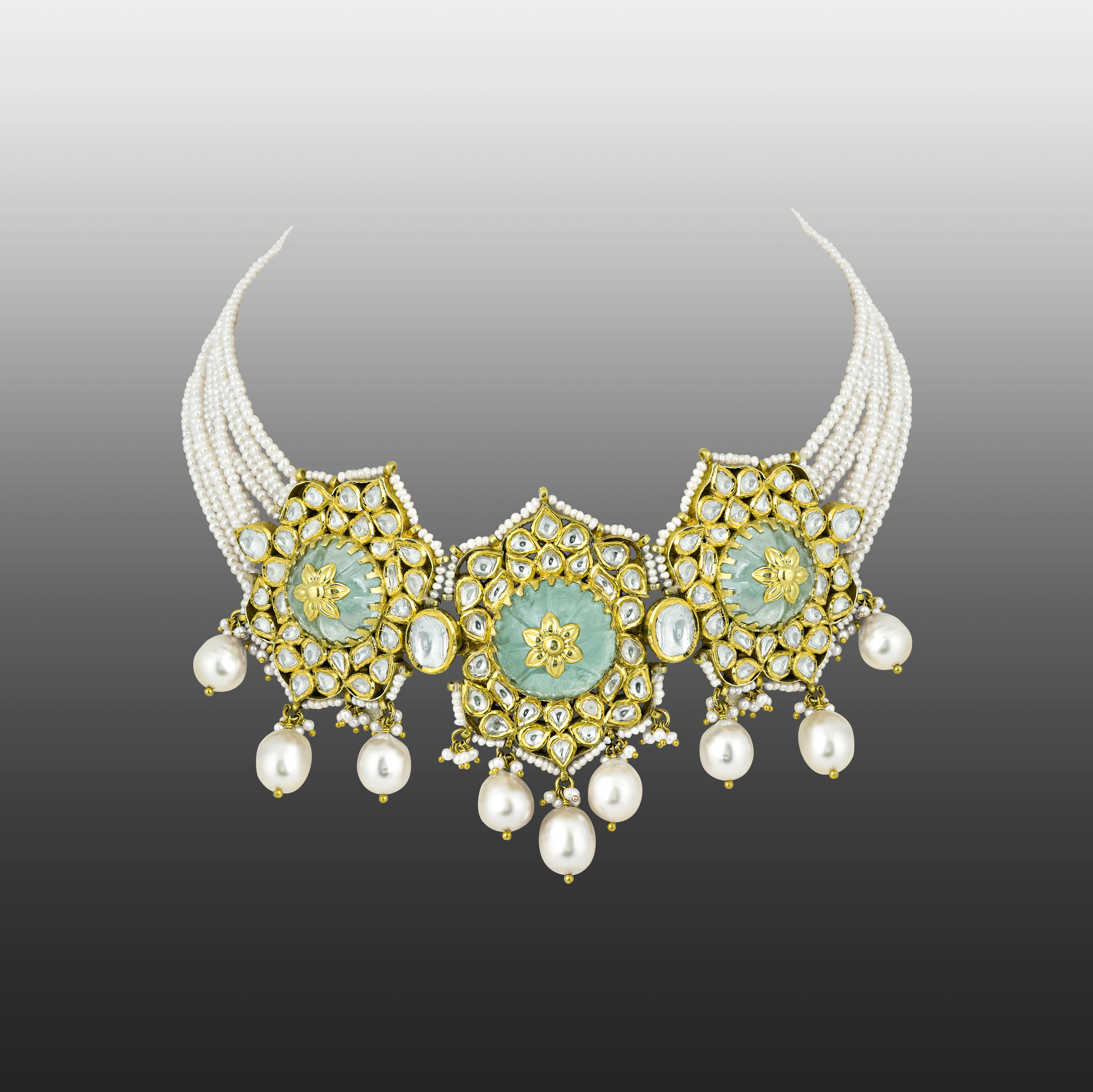 Pearl Choker with Carved Stone, Polki, and South Sea Drops