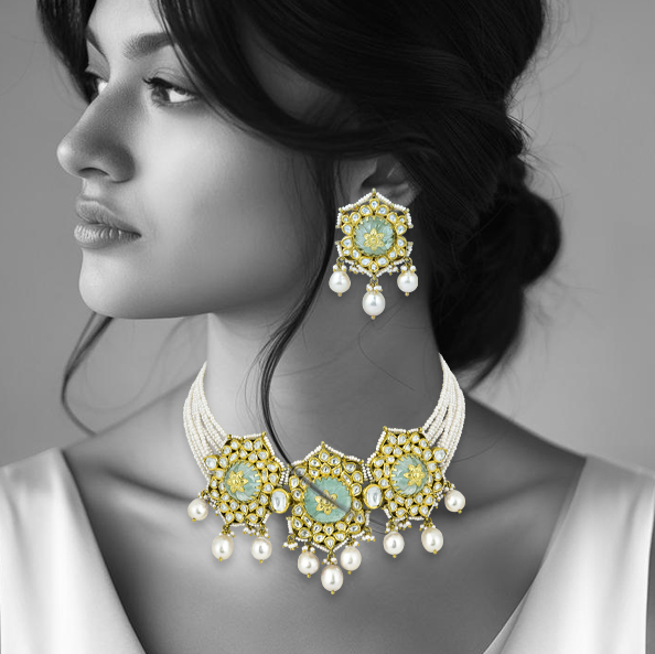 Pearl Choker with Carved Stone, Polki, and South Sea Drops