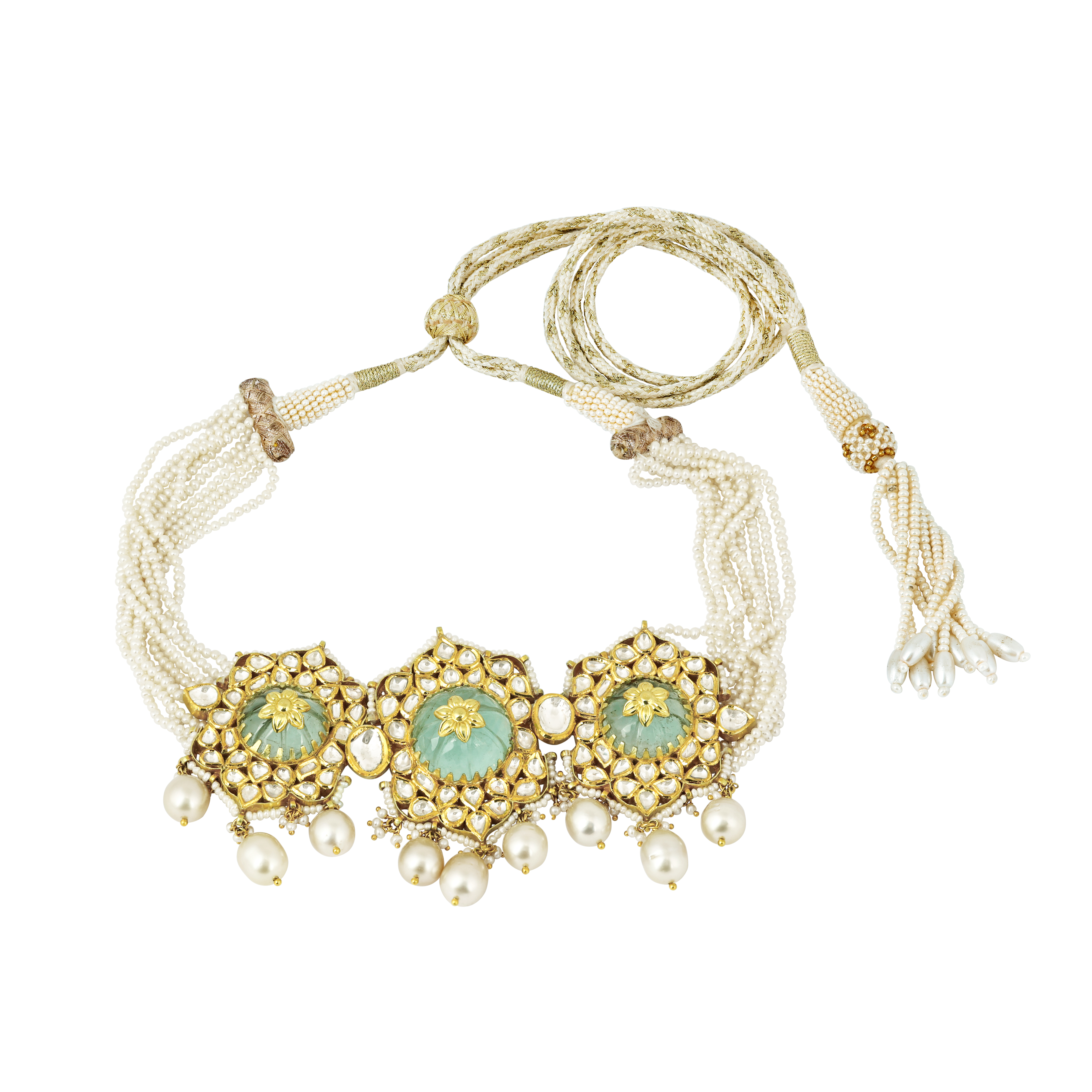 Pearl Choker with Carved Stone, Polki, and South Sea Drops